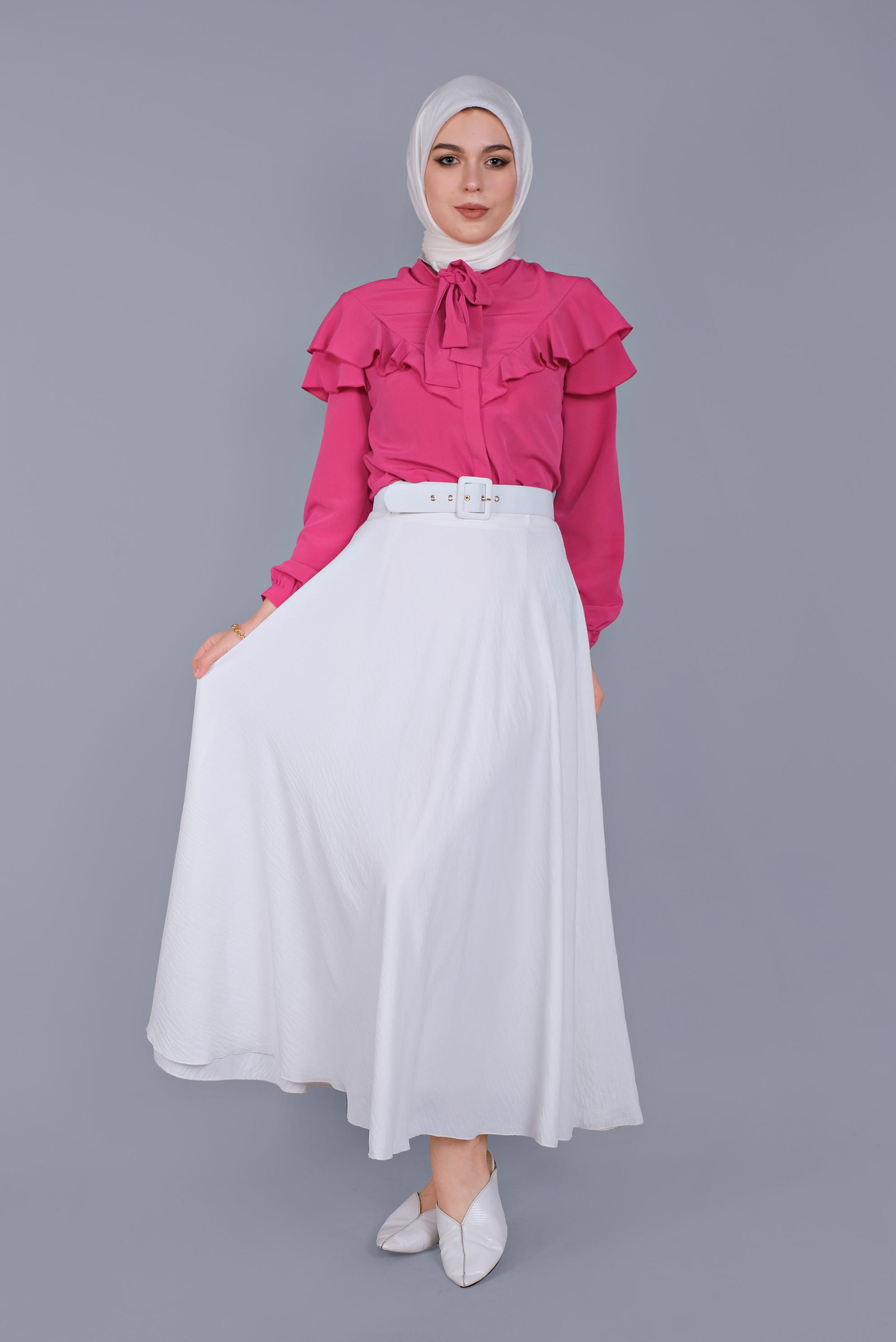 Tesettür giyim FUŞYA FIRFIRLI  BLUZ 40797 