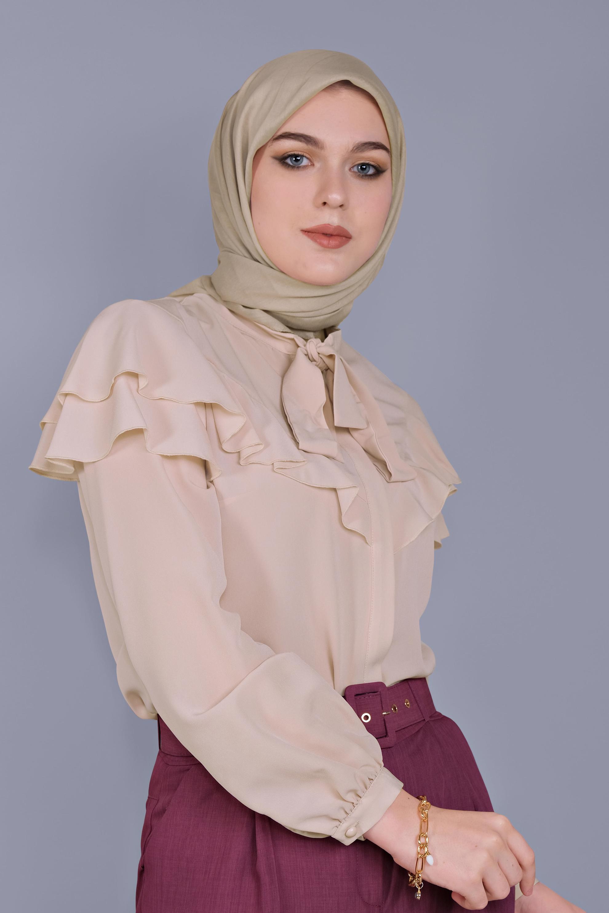 Tesettür giyim PUDRA FIRFIRLI  BLUZ 40797 