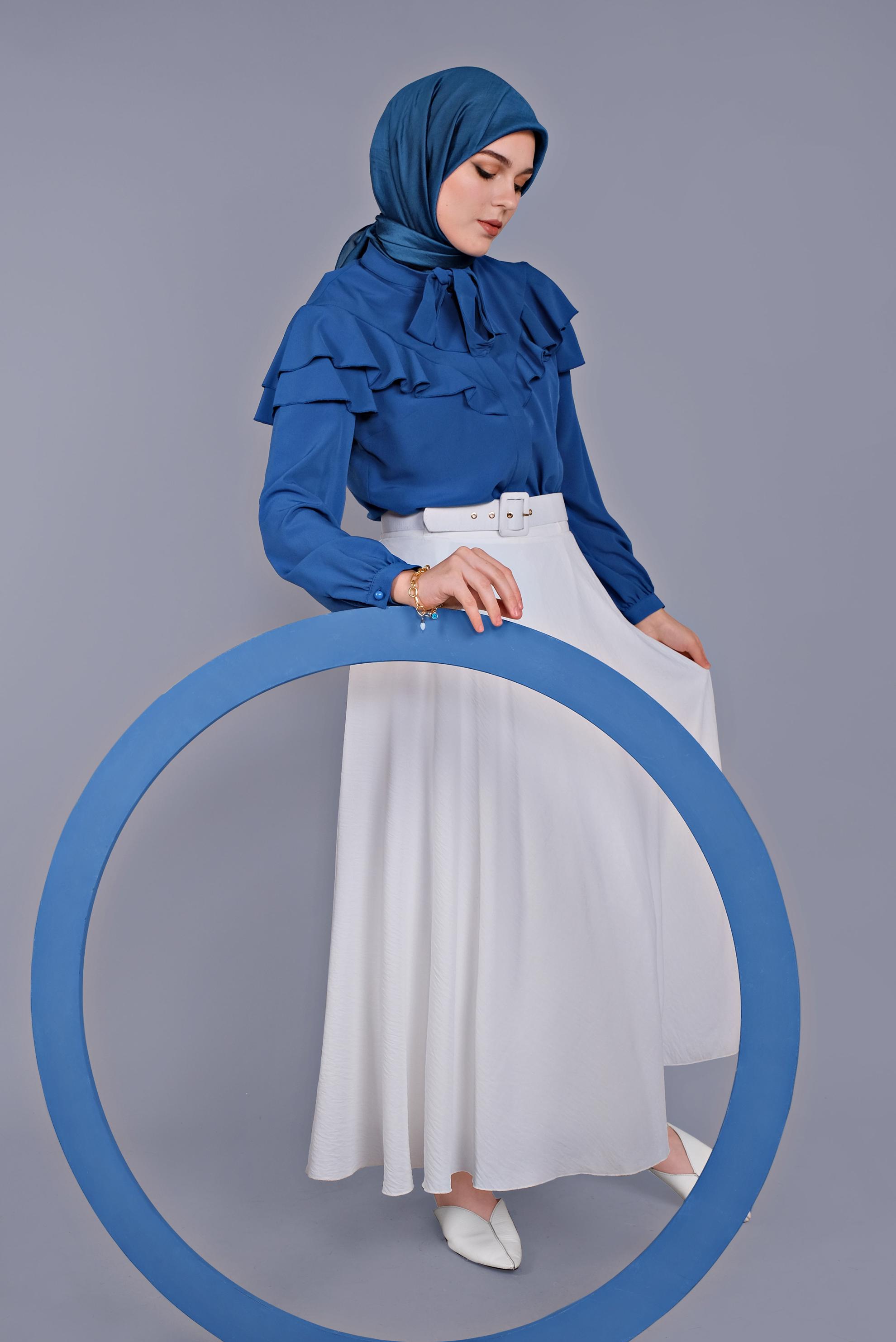 Tesettür giyim LACİVERT FIRFIRLI  BLUZ 40797 