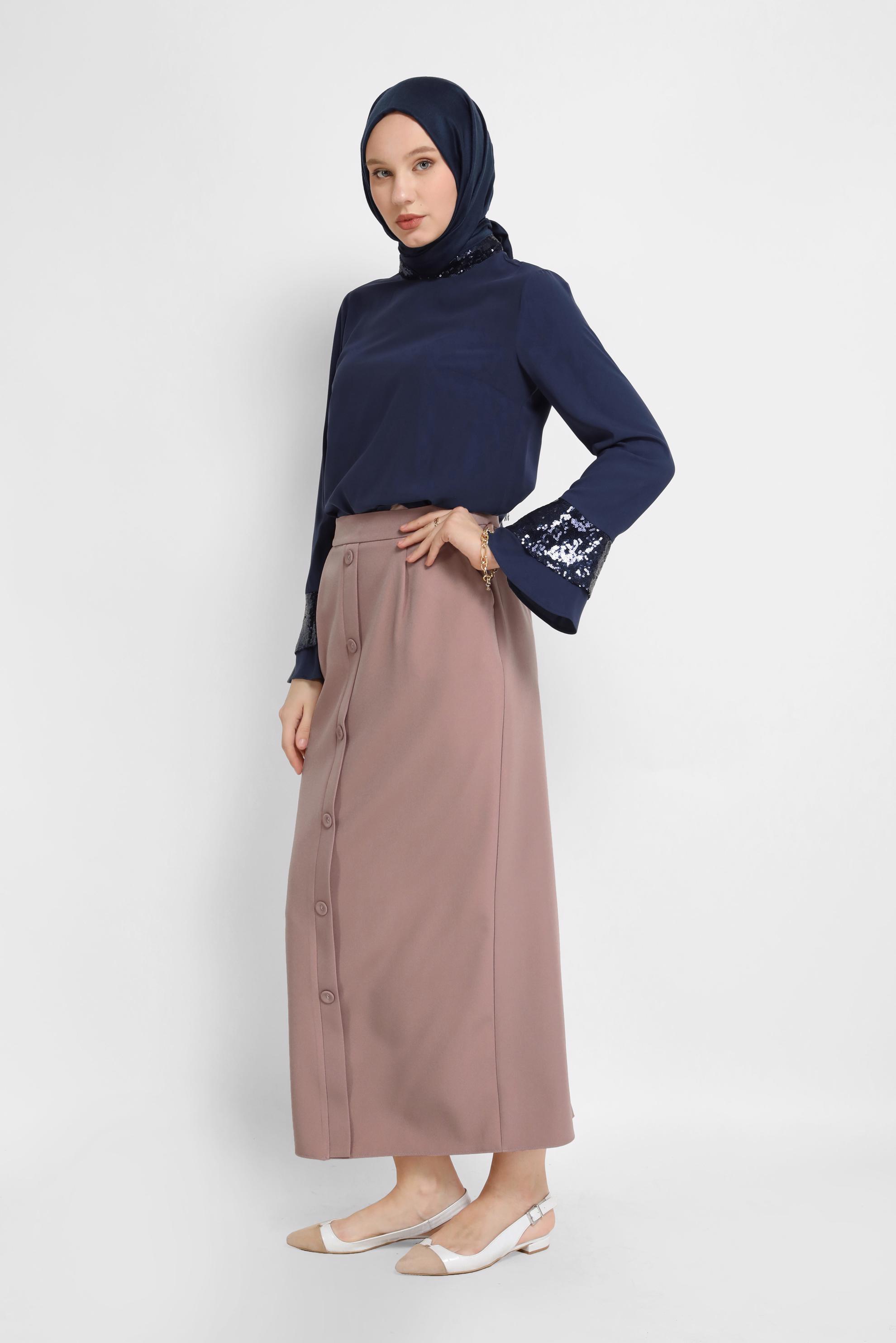 Tesettür giyim LACİVERT PUL PAYET DETAYLI GENİŞ KOL BLUZ  40860 