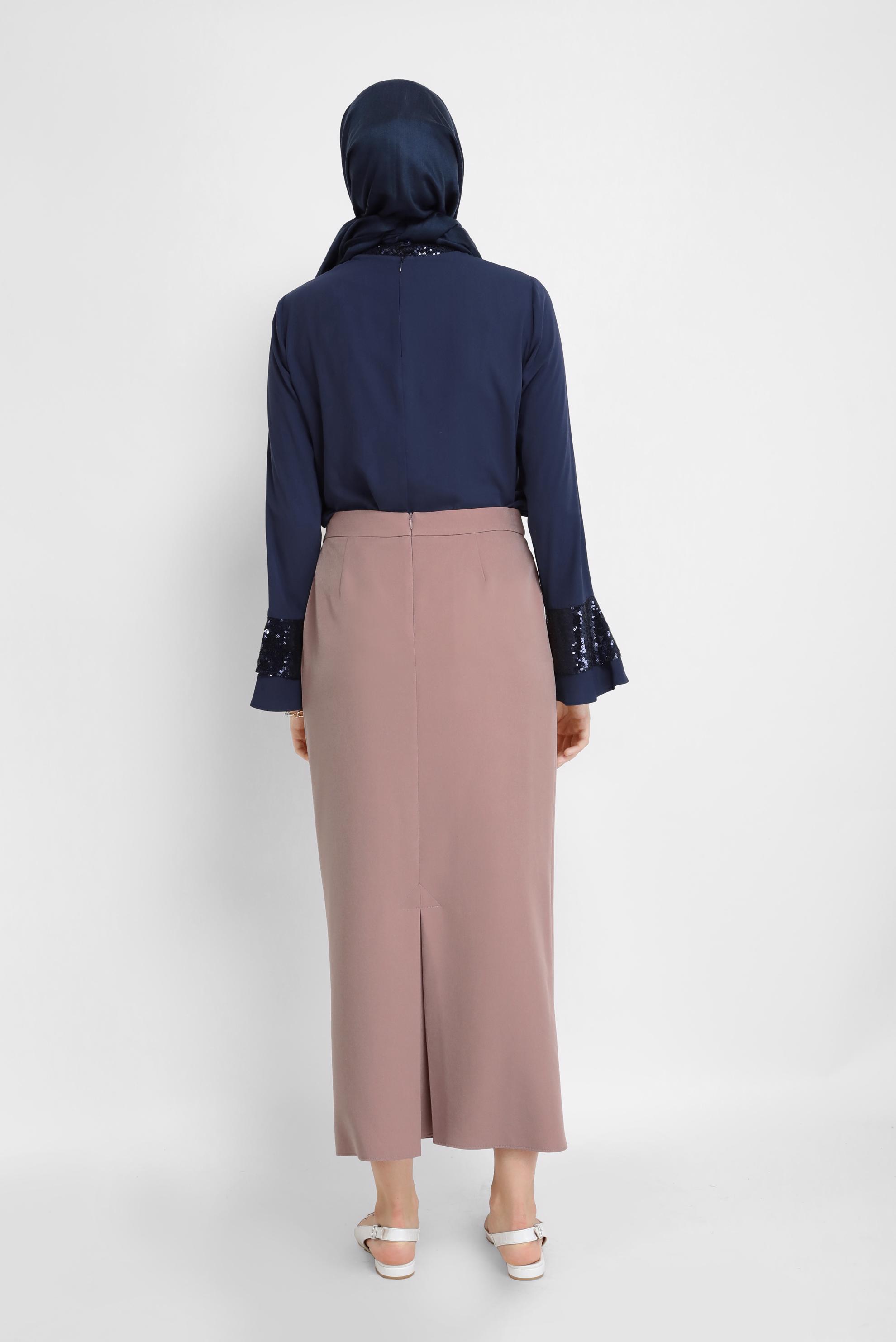 Tesettür giyim LACİVERT PUL PAYET DETAYLI GENİŞ KOL BLUZ  40860 