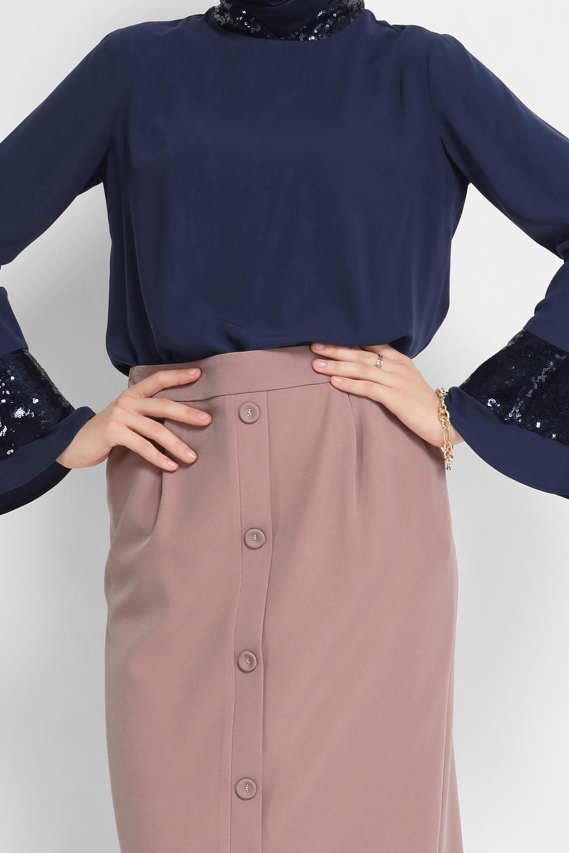 Tesettür giyim LACİVERT PUL PAYET DETAYLI GENİŞ KOL BLUZ  40860 