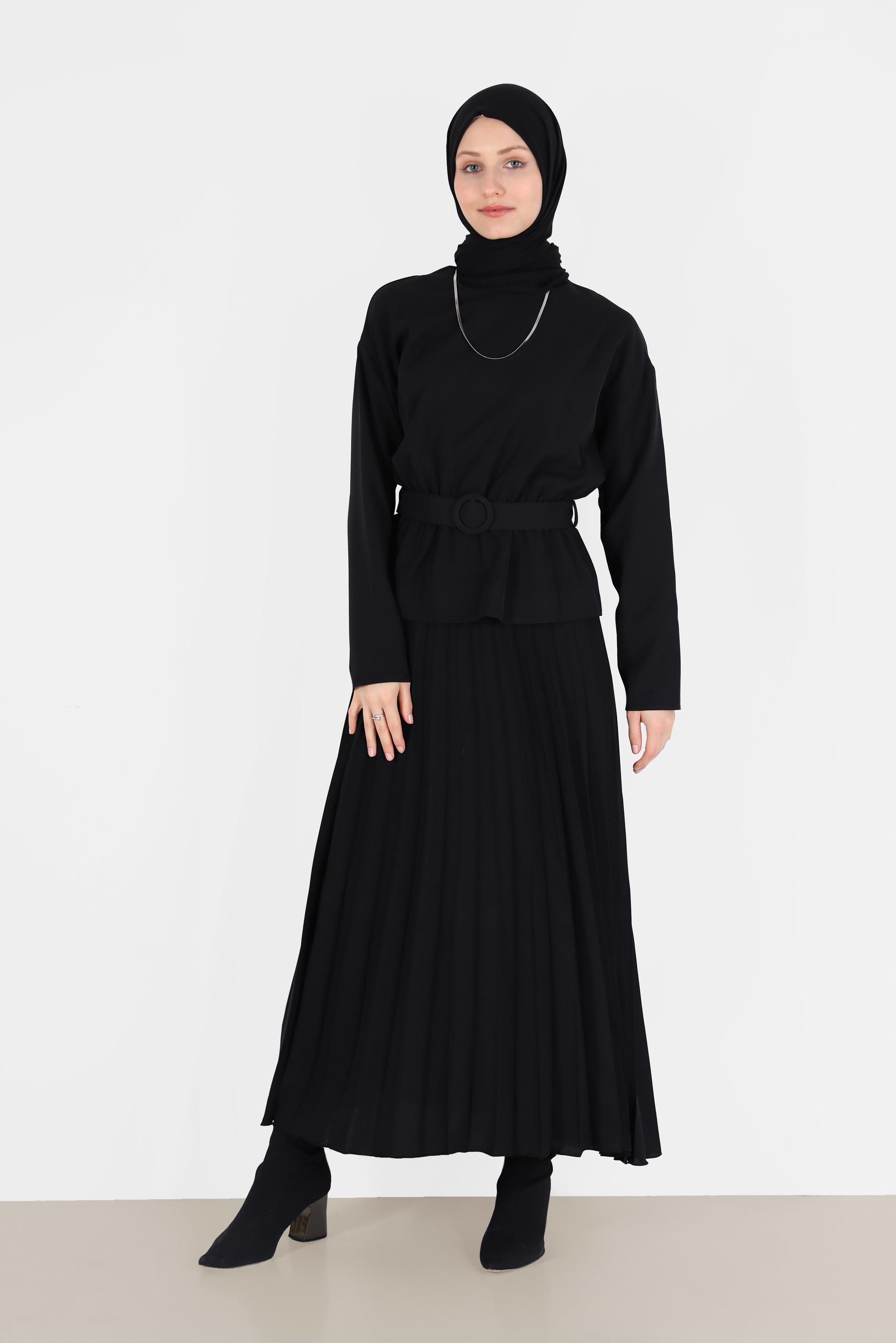 Vêtements hijab NOIR CHEMISIER À CEINTURE 40891