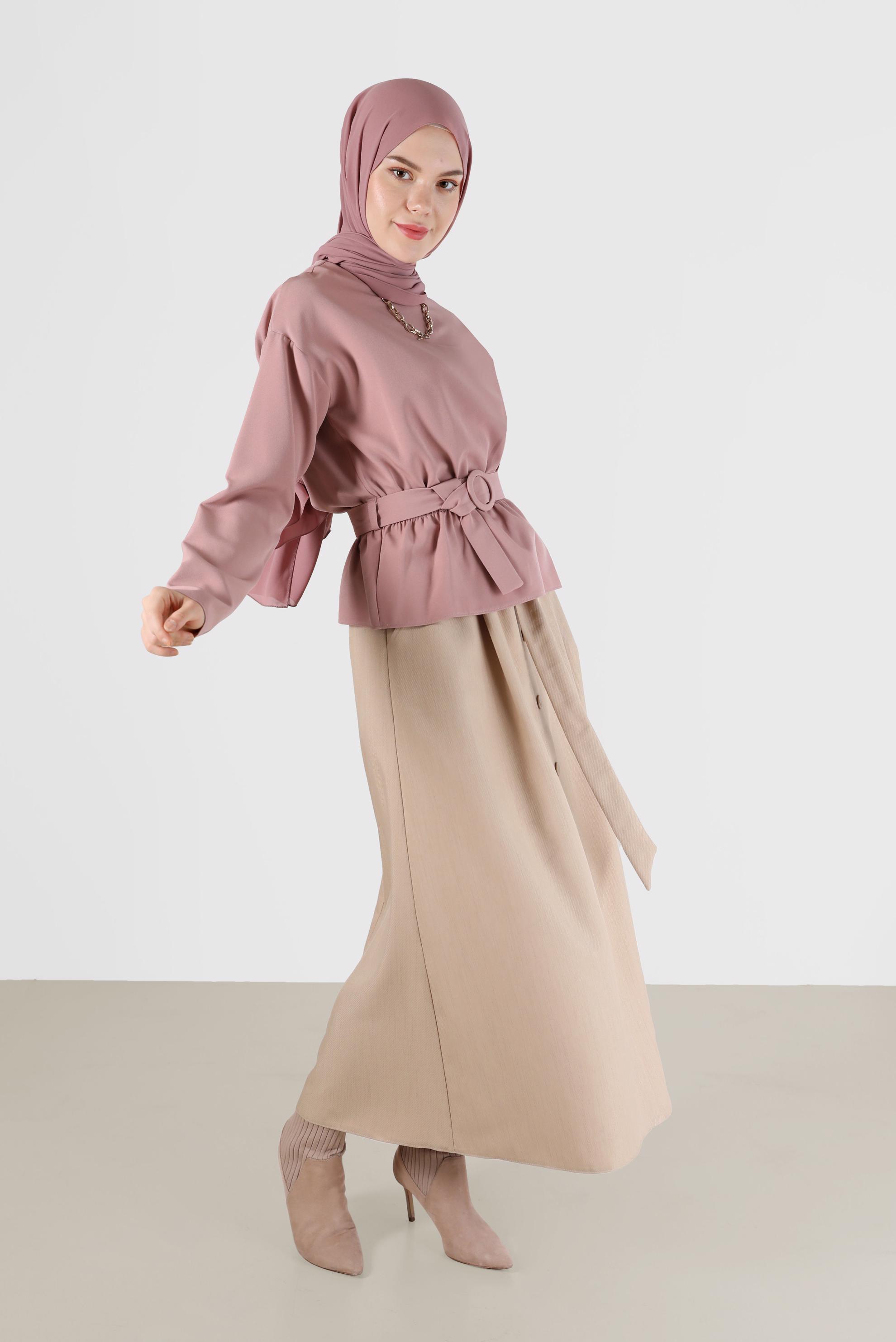 Tesettür giyim PUDRA BELİ KUŞAKLI BLUZ 40891 