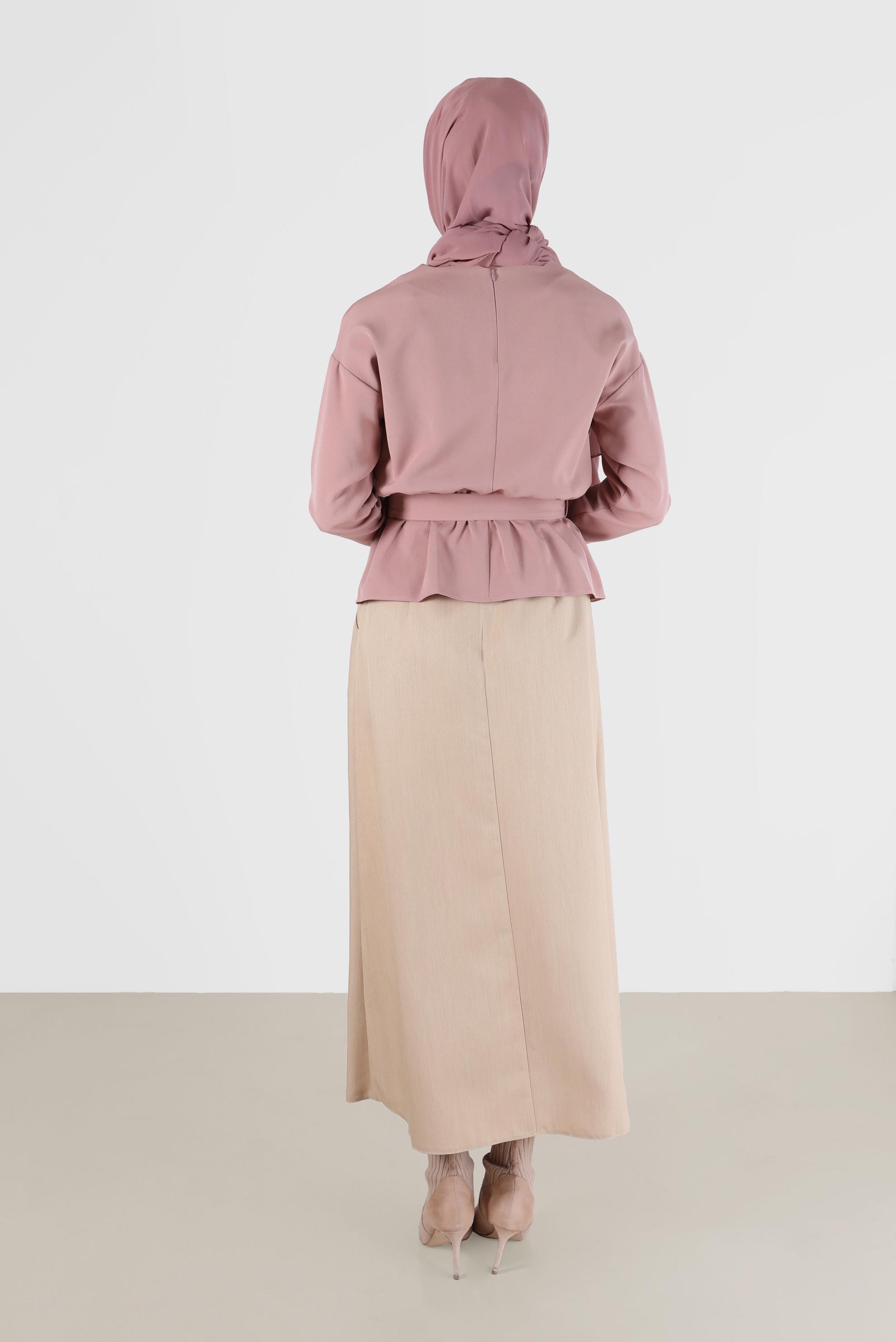 Tesettür giyim PUDRA BELİ KUŞAKLI BLUZ 40891 