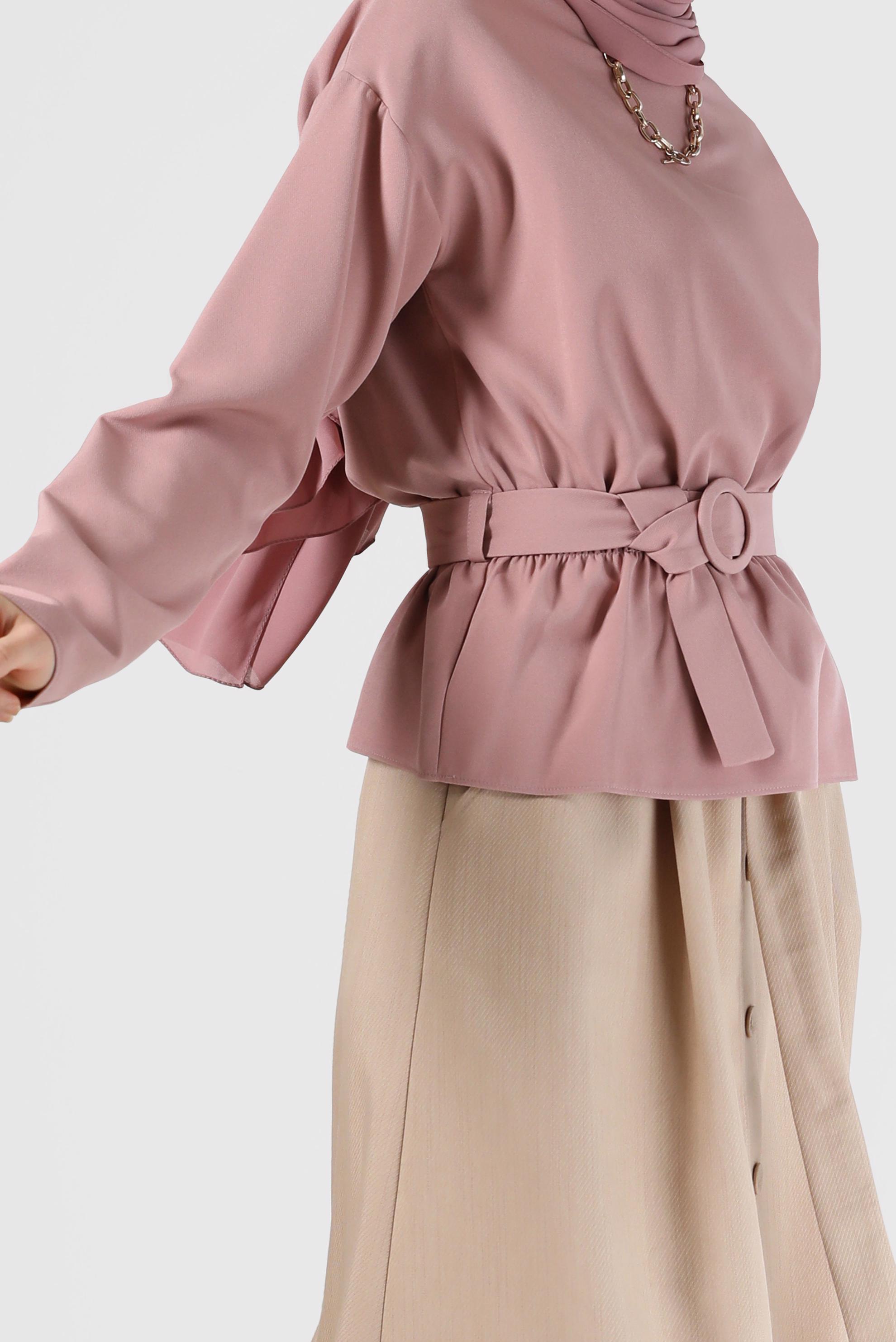 Tesettür giyim PUDRA BELİ KUŞAKLI BLUZ 40891 