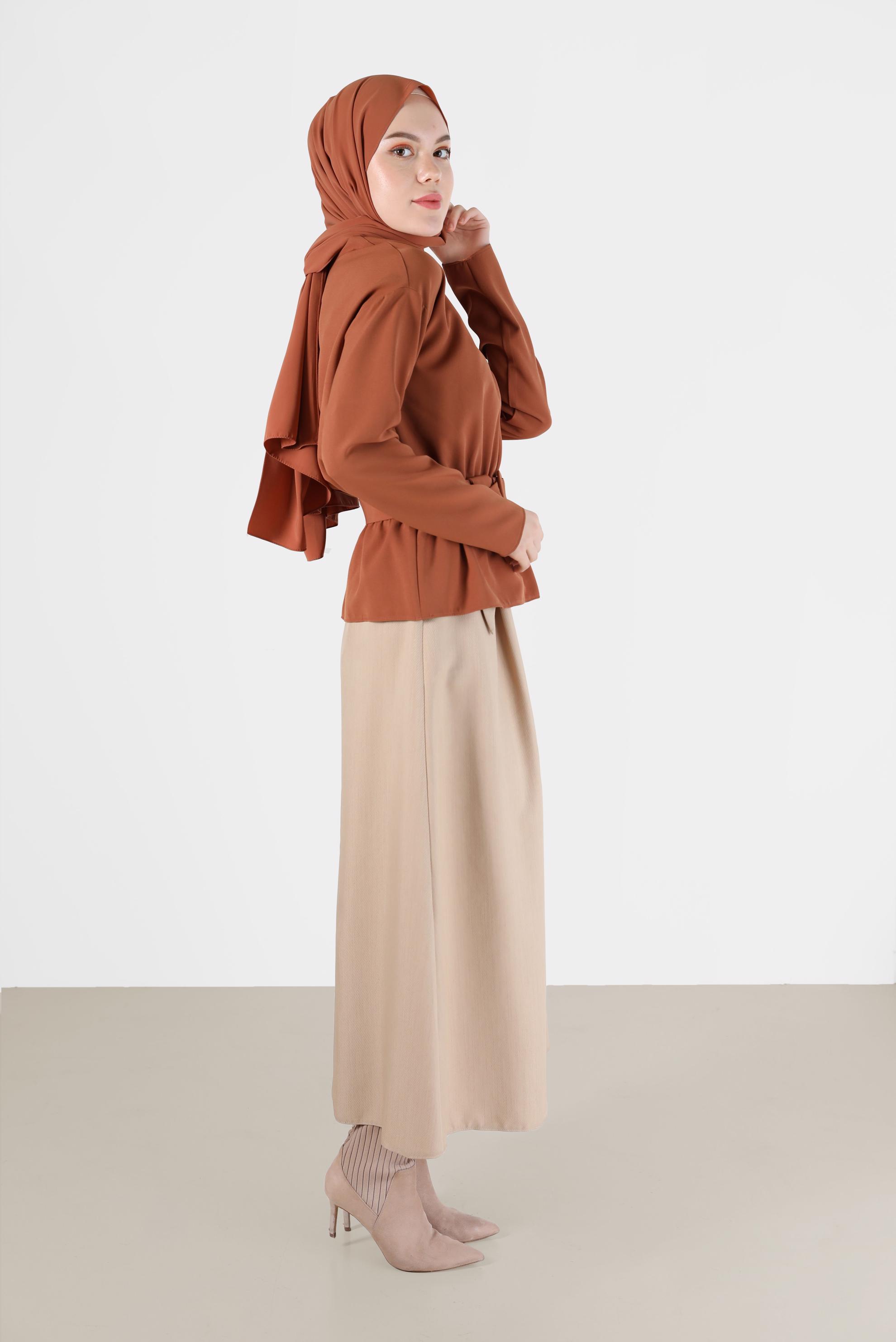 Tesettür giyim TABA BELİ KUŞAKLI BLUZ 40891 