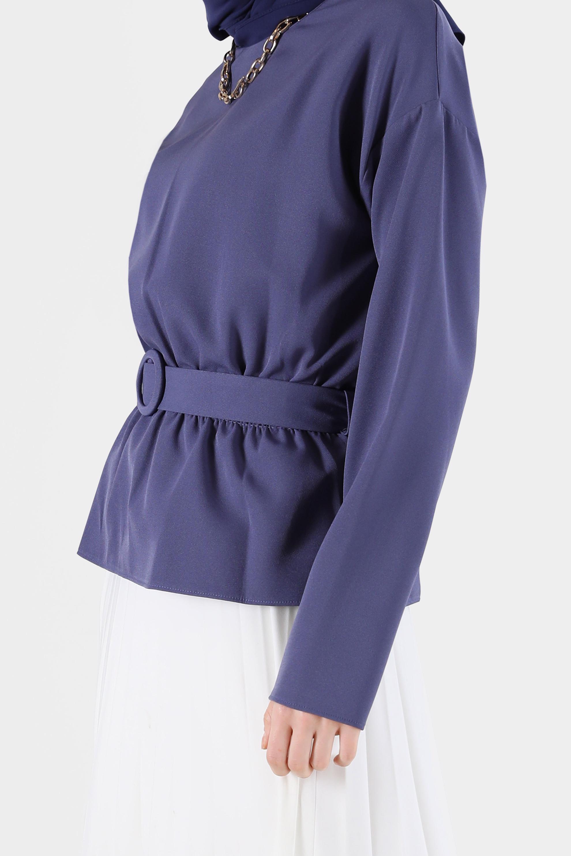 Tesettür giyim LACİVERT BELİ KUŞAKLI BLUZ 40891 