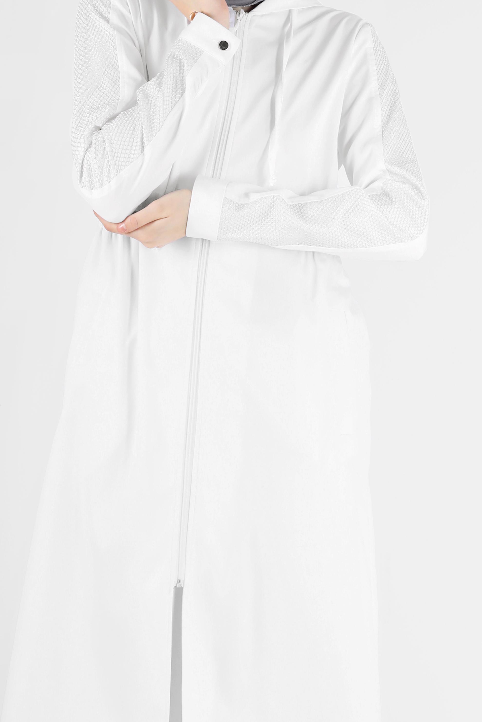 Tesettür giyim BEYAZ FİLE DETAYLI KAPÜŞONLU GİY ÇIK 40666