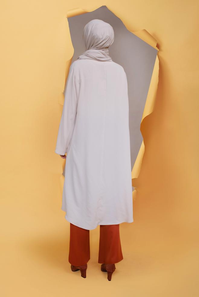 Hijab clothing BEIGE STONE PRINTED ASYMMETRIC CUT FLORAL JACKET 40853  - ALVİNA