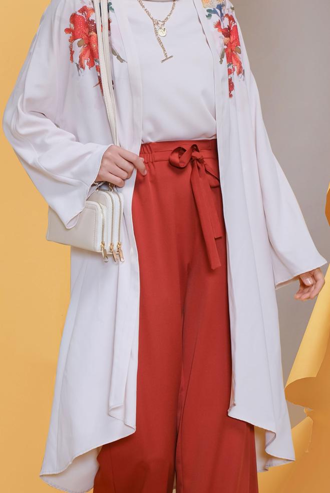 Hijab clothing BEIGE STONE PRINTED ASYMMETRIC CUT FLORAL JACKET 40853  - ALVİNA