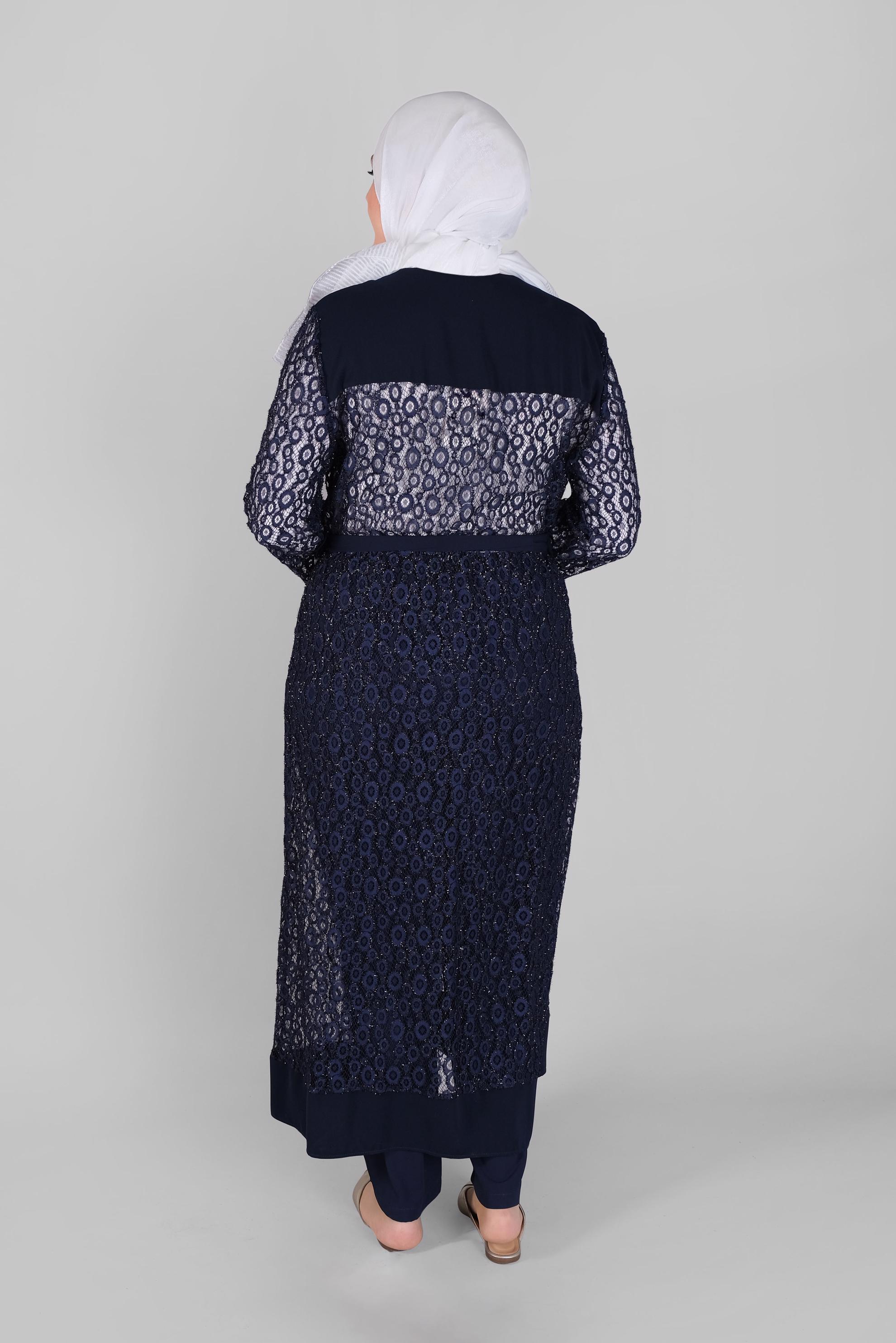 Tesettür giyim LACİVERT DANTELLİ SİMLİ KUŞAKLI CEKET 40884 