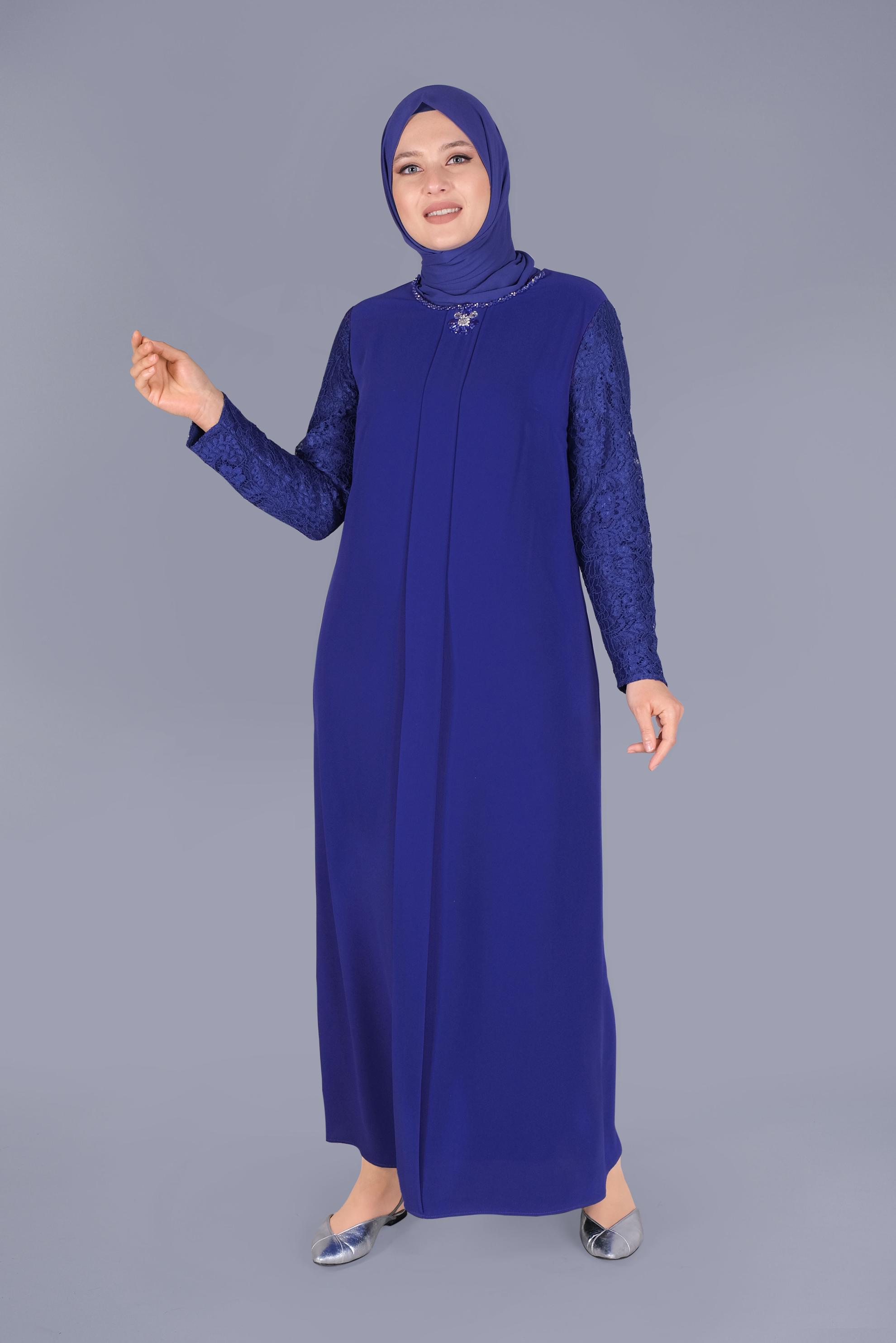 Hijab clothing NAVY BLUE LACY EMBELLISHED DRESS 20024 