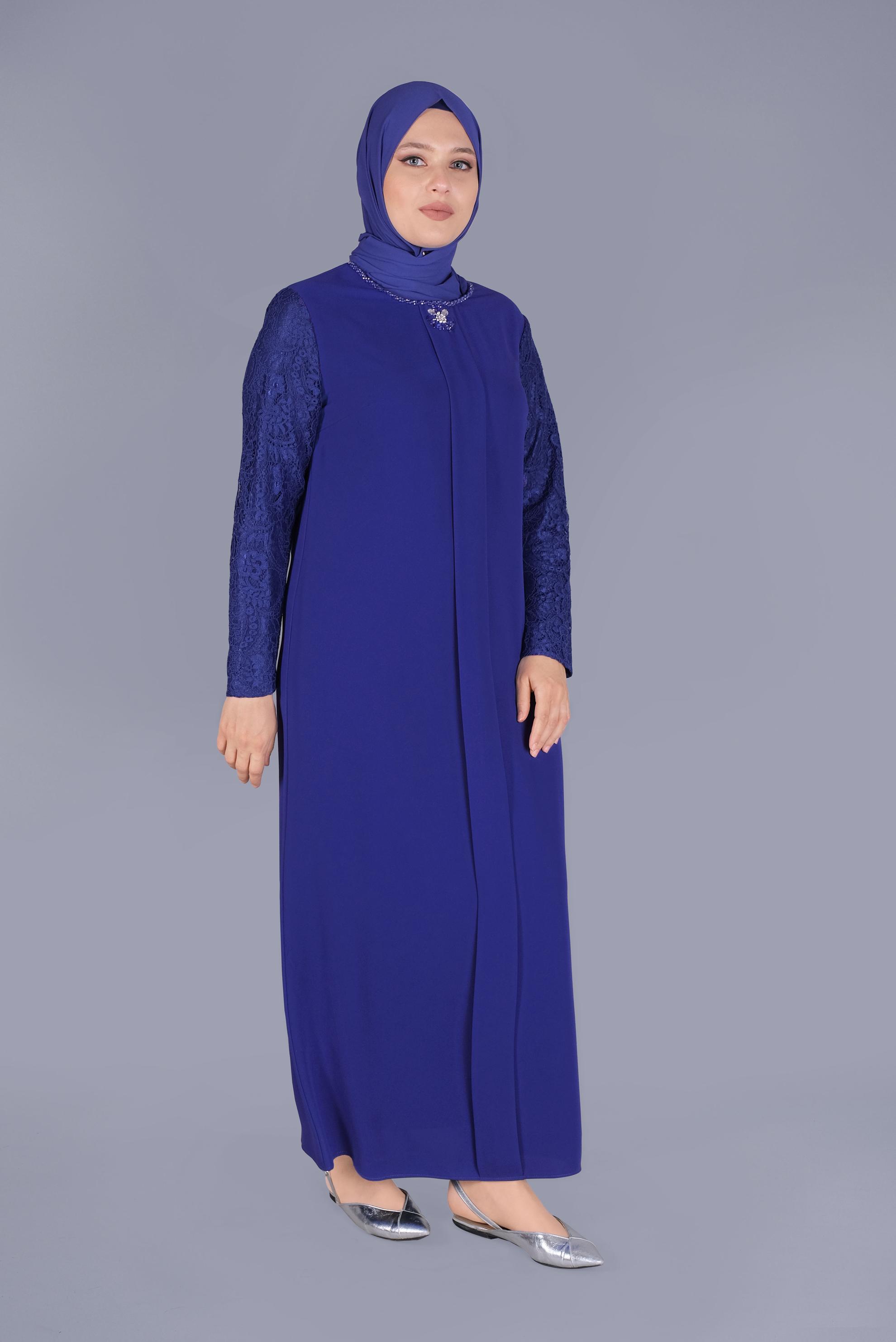 Hijab clothing NAVY BLUE LACY EMBELLISHED DRESS 20024 