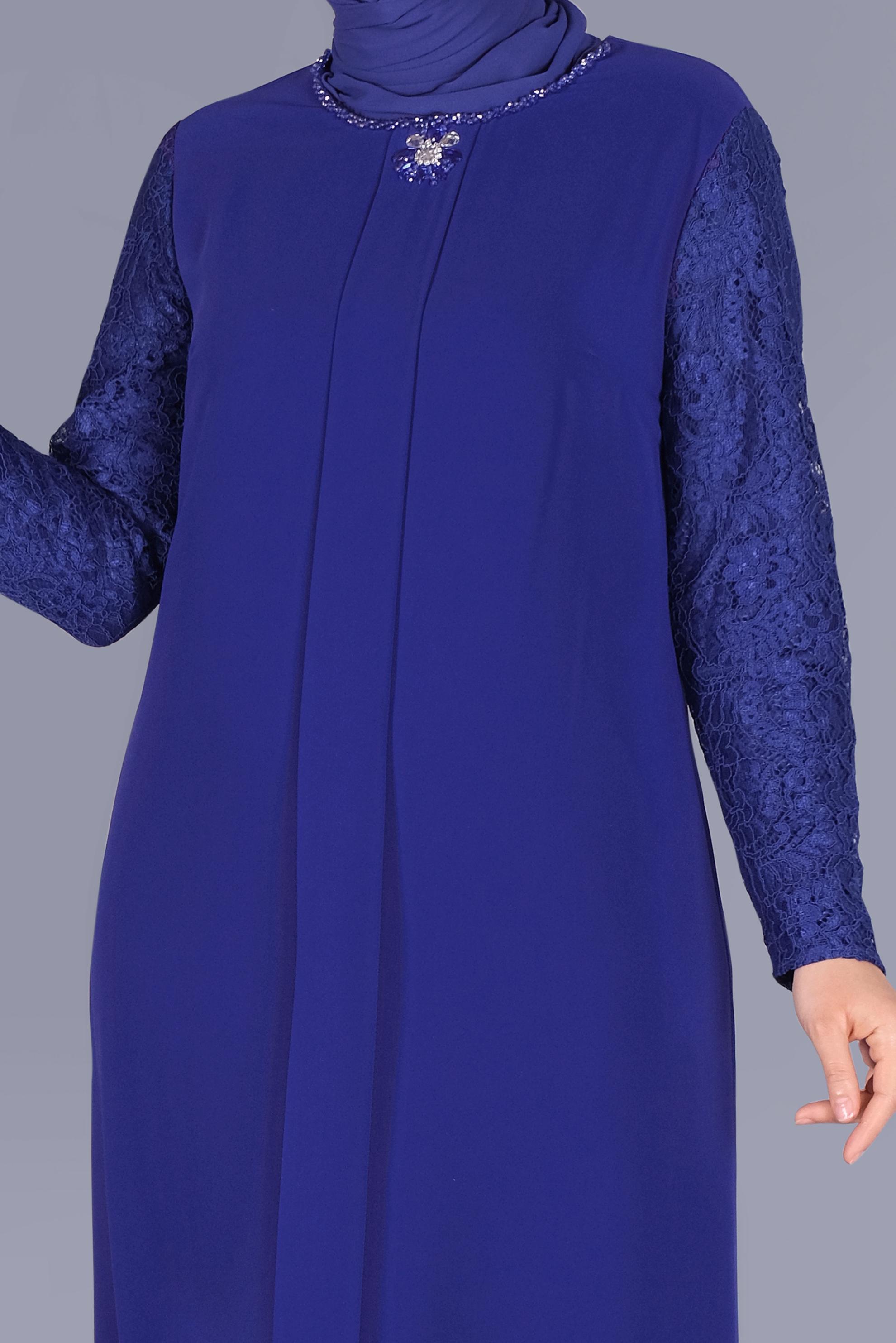 Hijab clothing NAVY BLUE LACY EMBELLISHED DRESS 20024 
