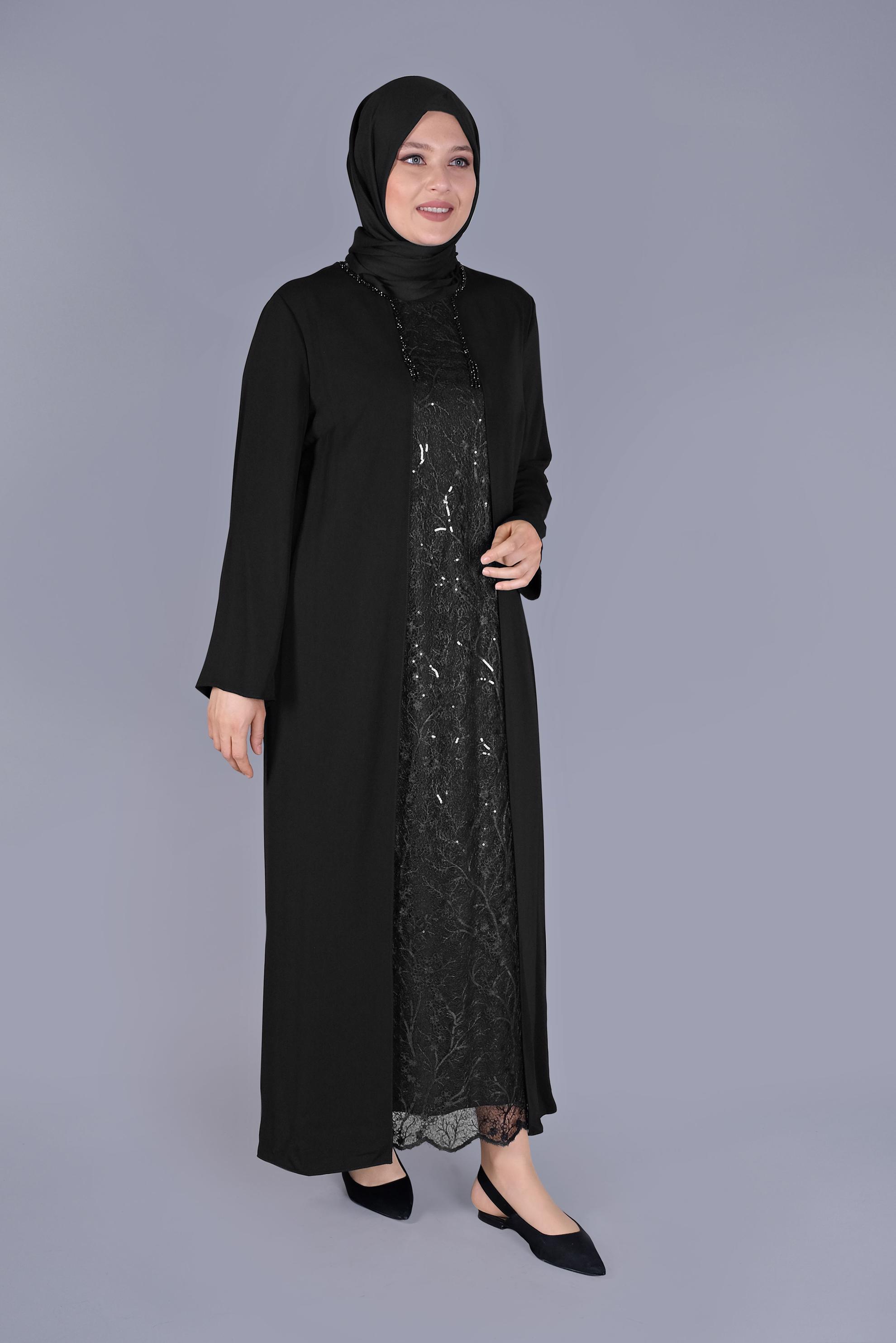Tesettür giyim SİYAH UZUN ELBİSE 20053