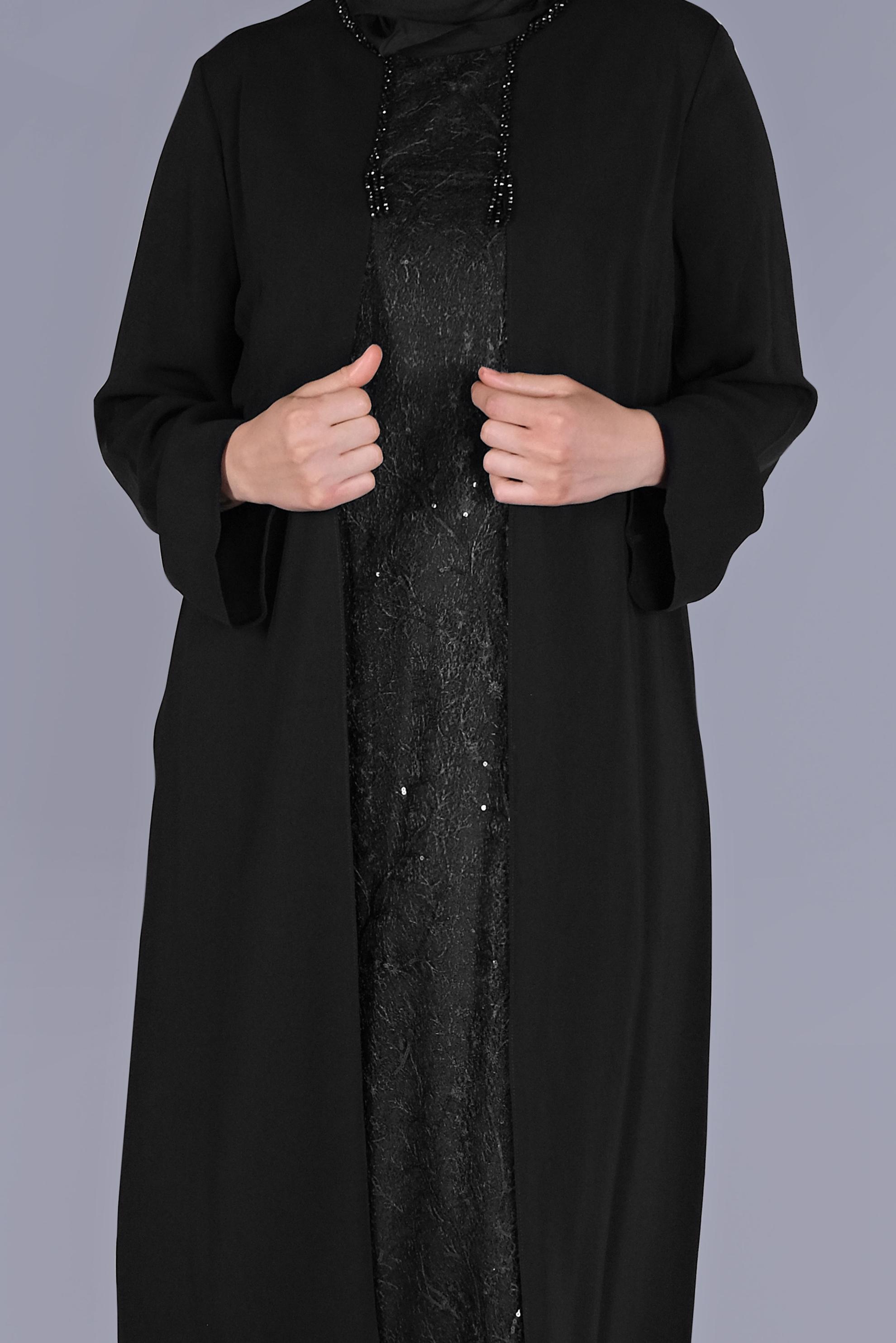 Tesettür giyim SİYAH UZUN ELBİSE 20053