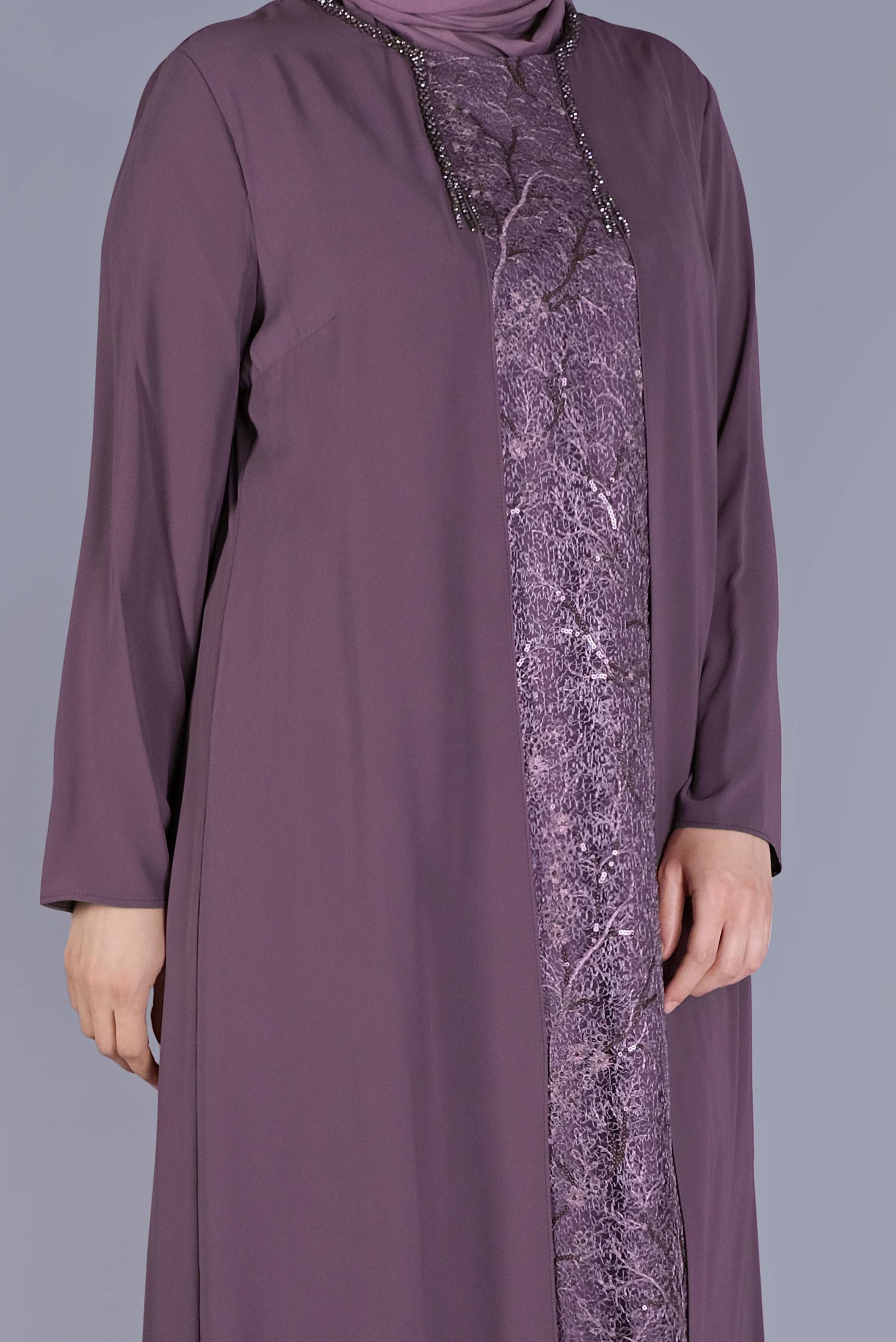 Tesettür giyim MOR UZUN ELBİSE 20053