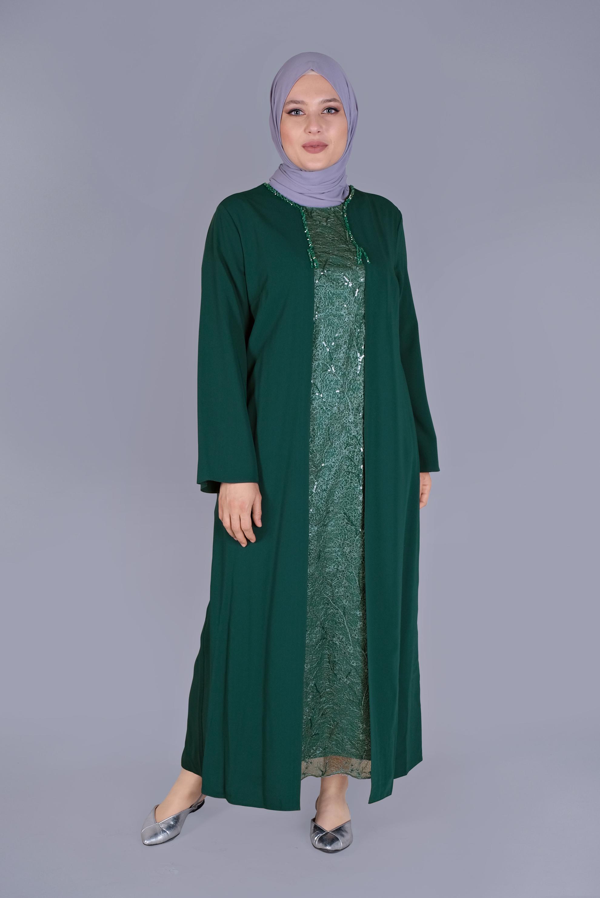Tesettür giyim YEŞİL UZUN ELBİSE 20053