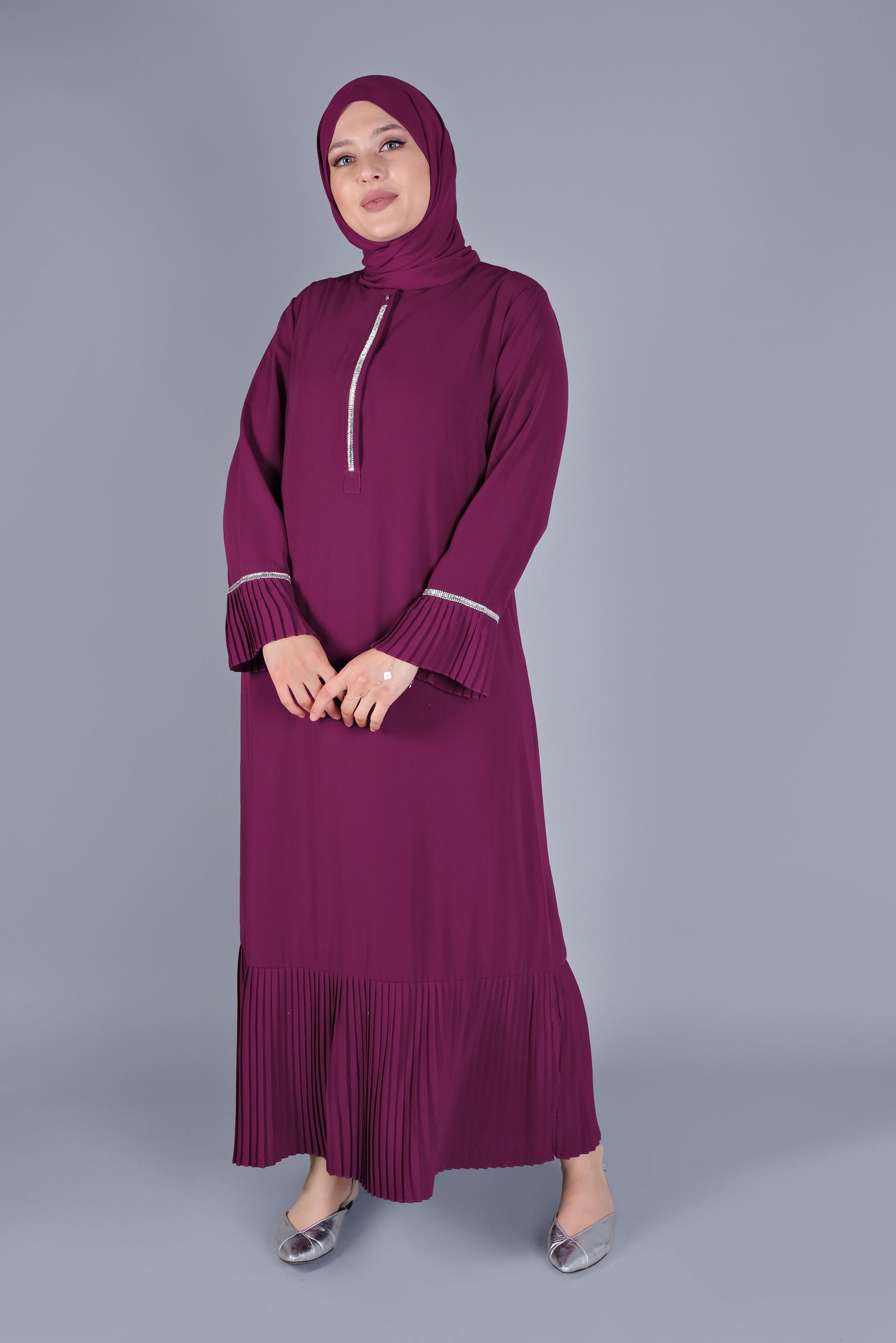 Hijab clothing FUCHSIA PLEATED STONE PRINTED DRESS 20059 