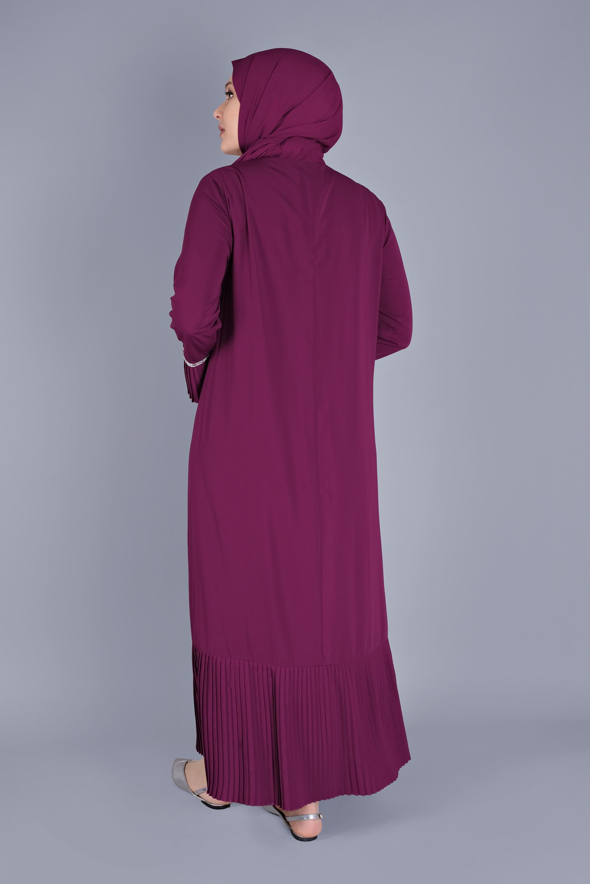 Hijab clothing FUCHSIA PLEATED STONE PRINTED DRESS 20059 