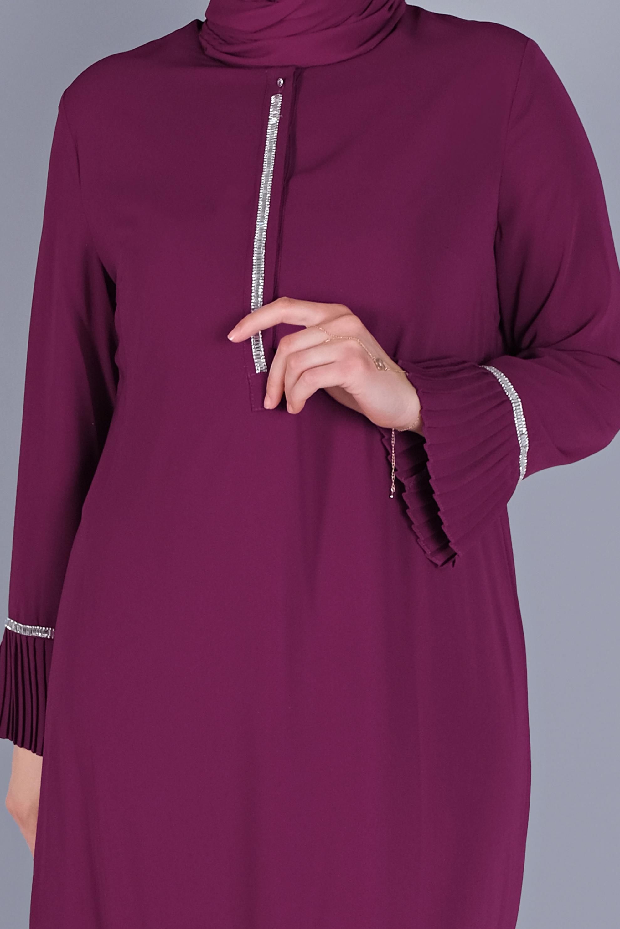 Hijab clothing FUCHSIA PLEATED STONE PRINTED DRESS 20059 