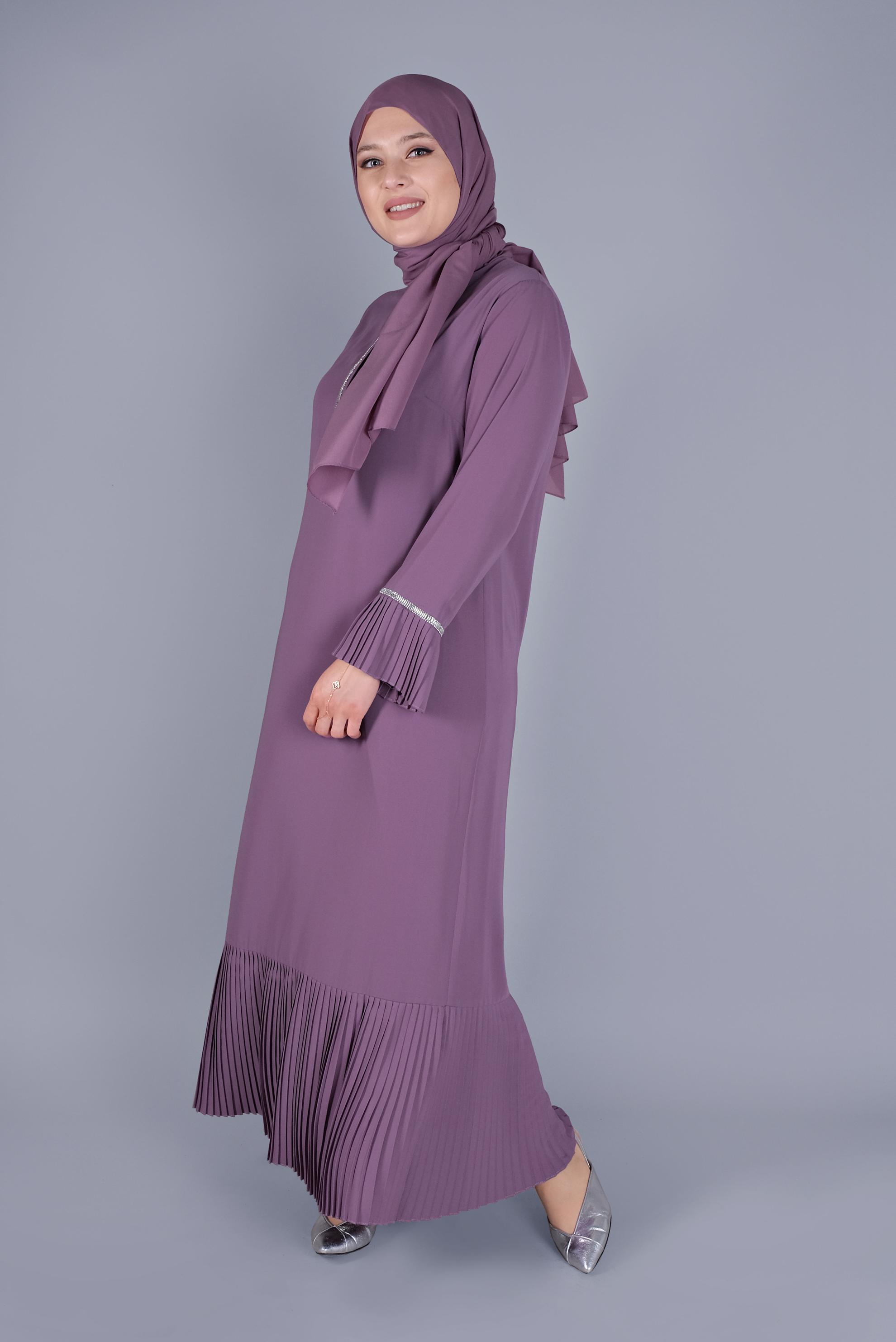 Hijab clothing PURPLE PLEATED STONE PRINTED DRESS 20059 