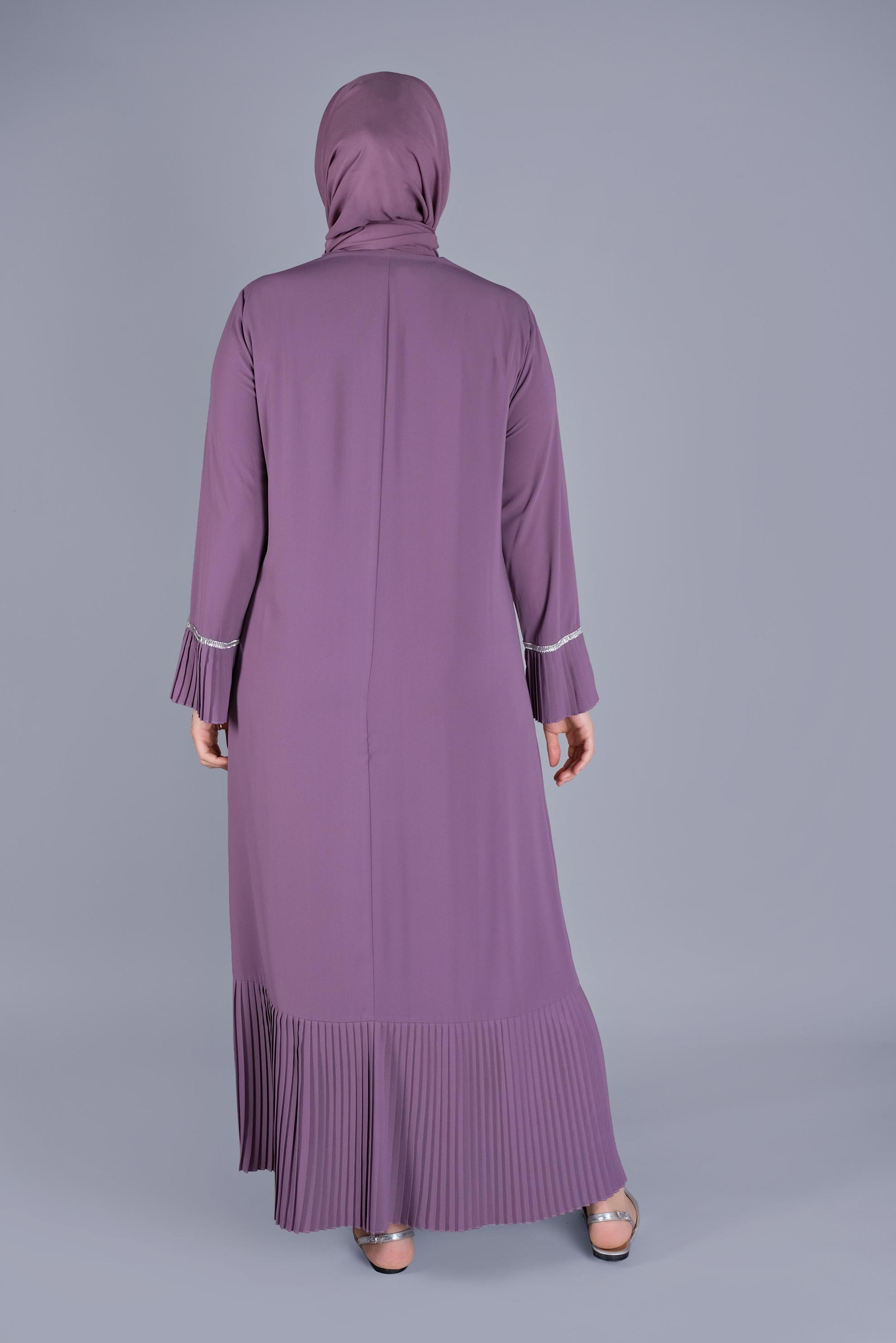 Hijab clothing PURPLE PLEATED STONE PRINTED DRESS 20059 