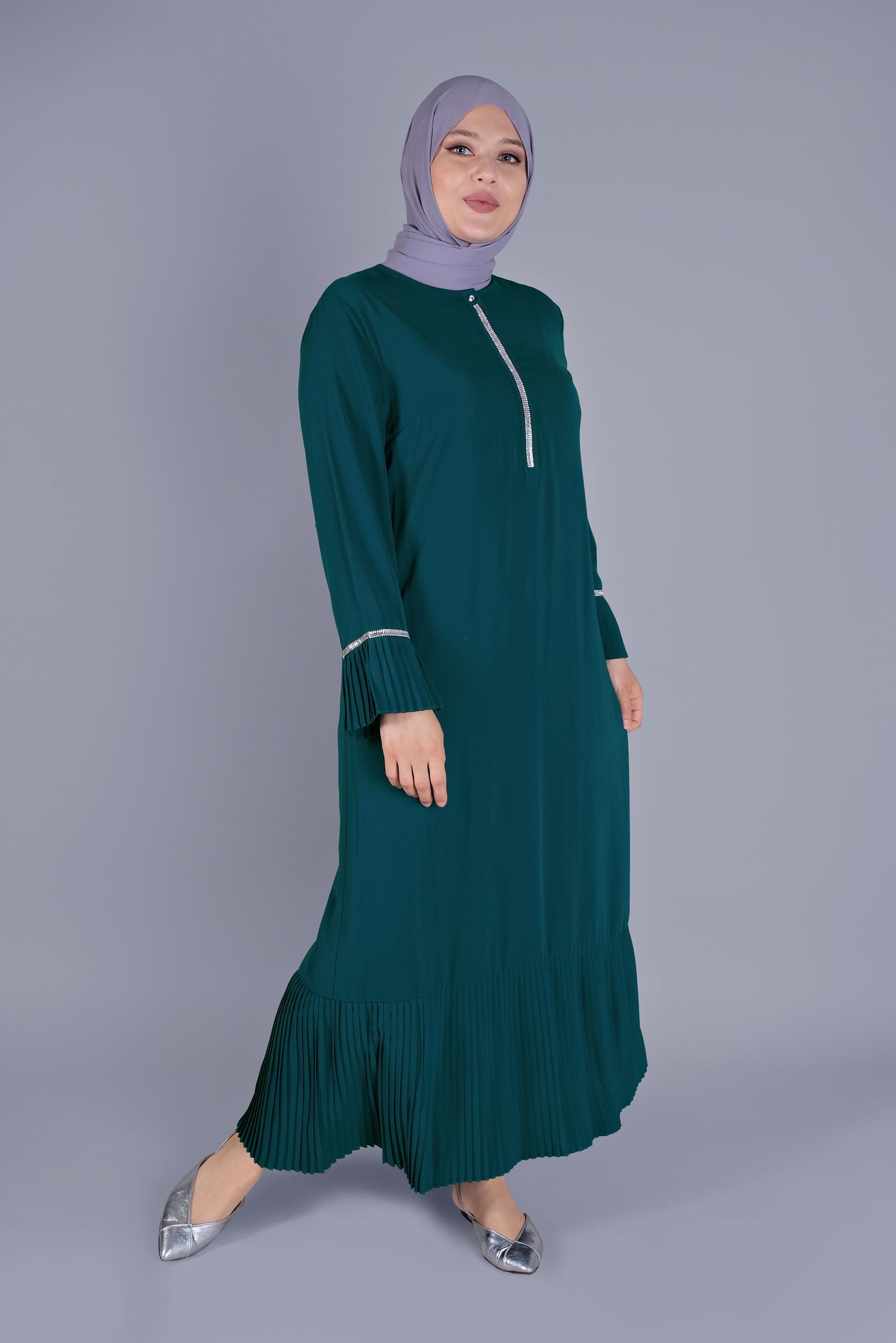 Hijab clothing GREEN PLEATED STONE PRINTED DRESS 20059 