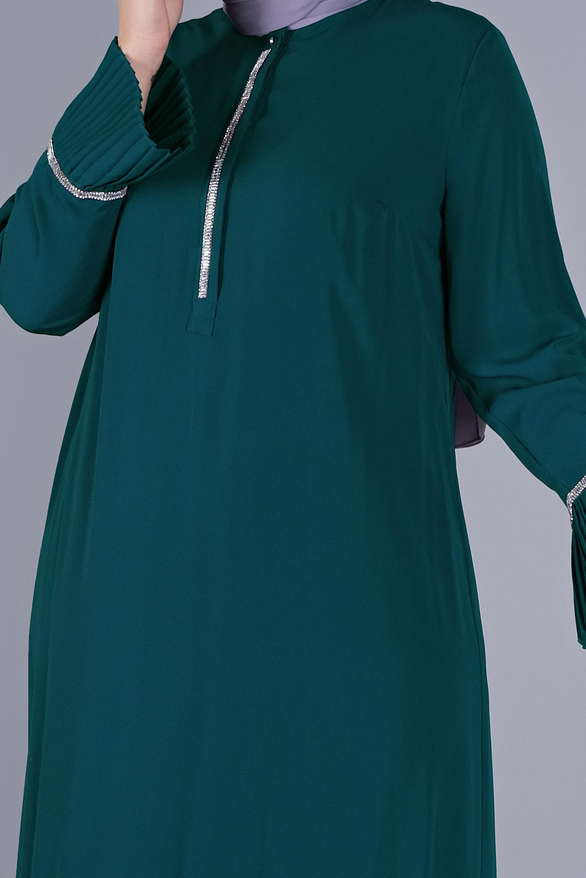 Hijab clothing GREEN PLEATED STONE PRINTED DRESS 20059 