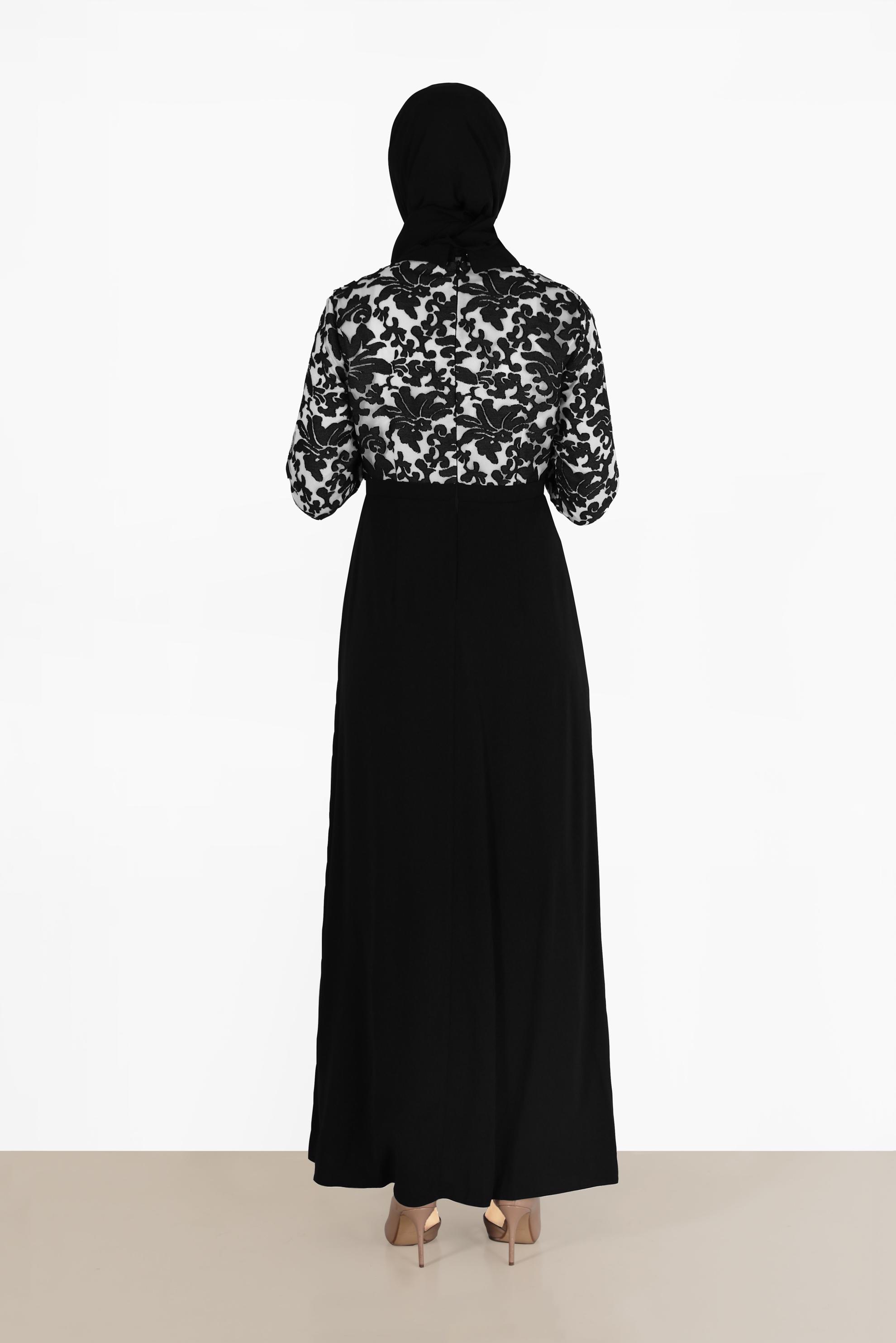 Tesettür giyim SİYAH ÇİÇEK DESENLİ ELBİSE 40598