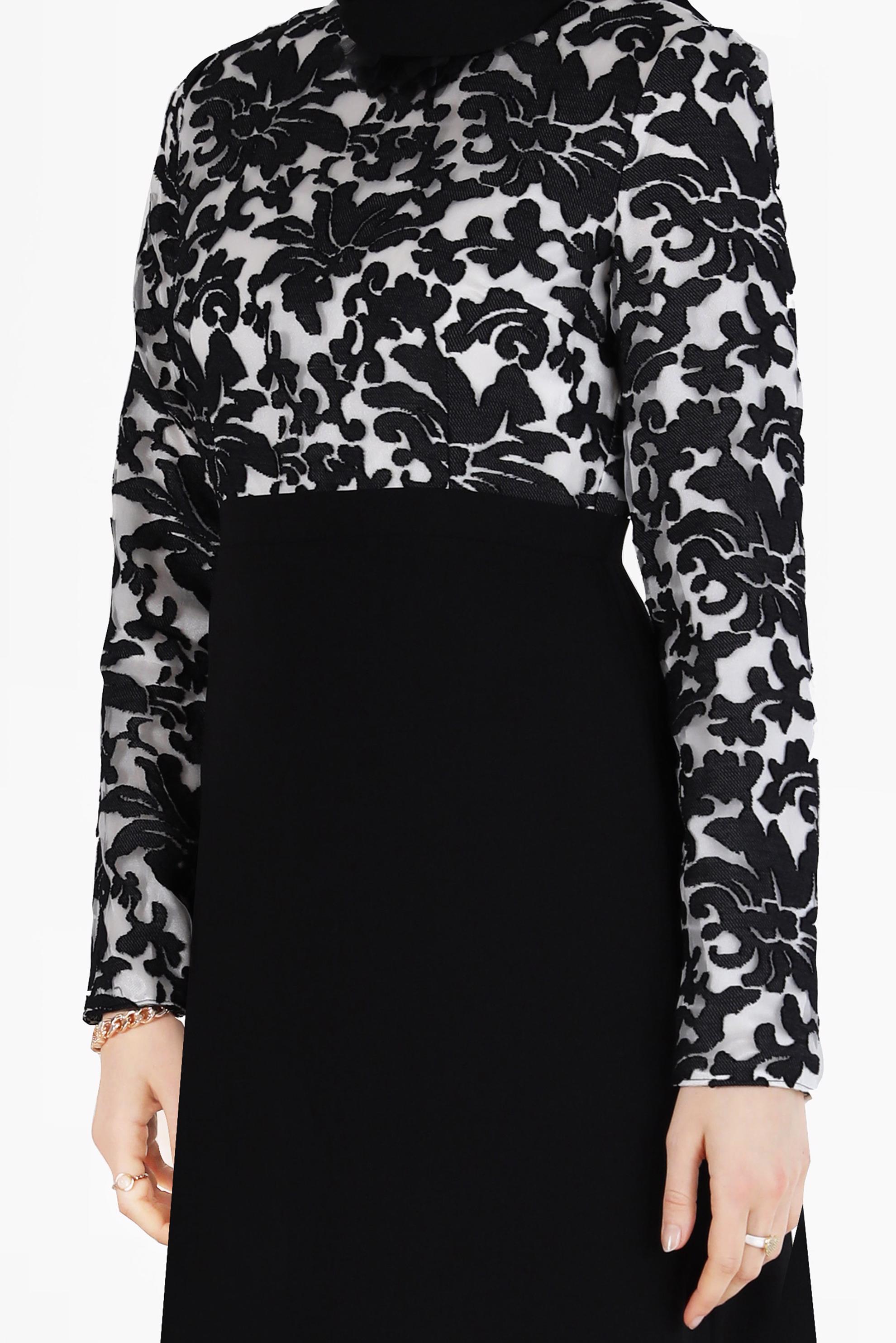 Tesettür giyim SİYAH ÇİÇEK DESENLİ ELBİSE 40598