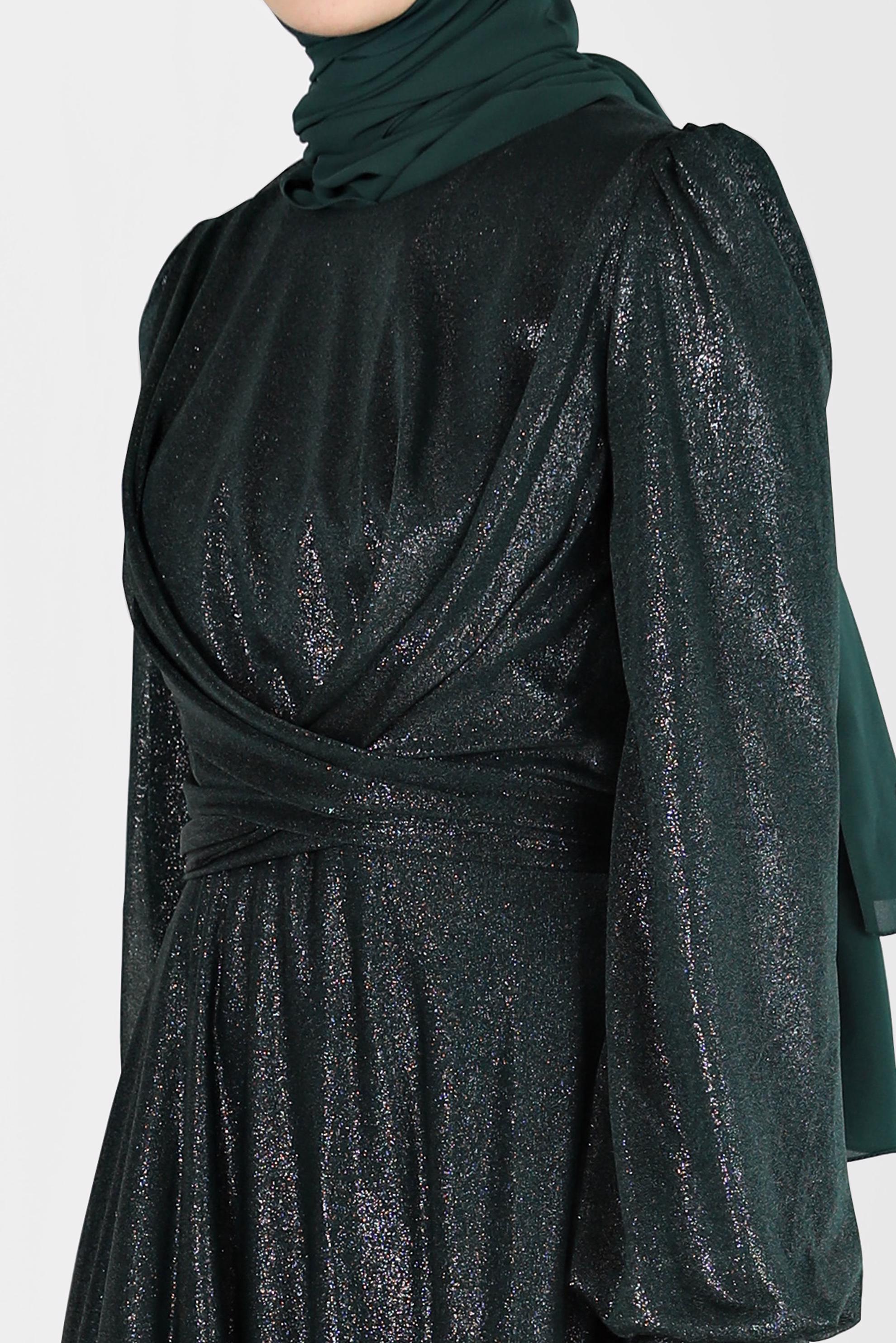 Tesettür giyim YEŞİL BİSİKLET YAKA ELBİSE 40770