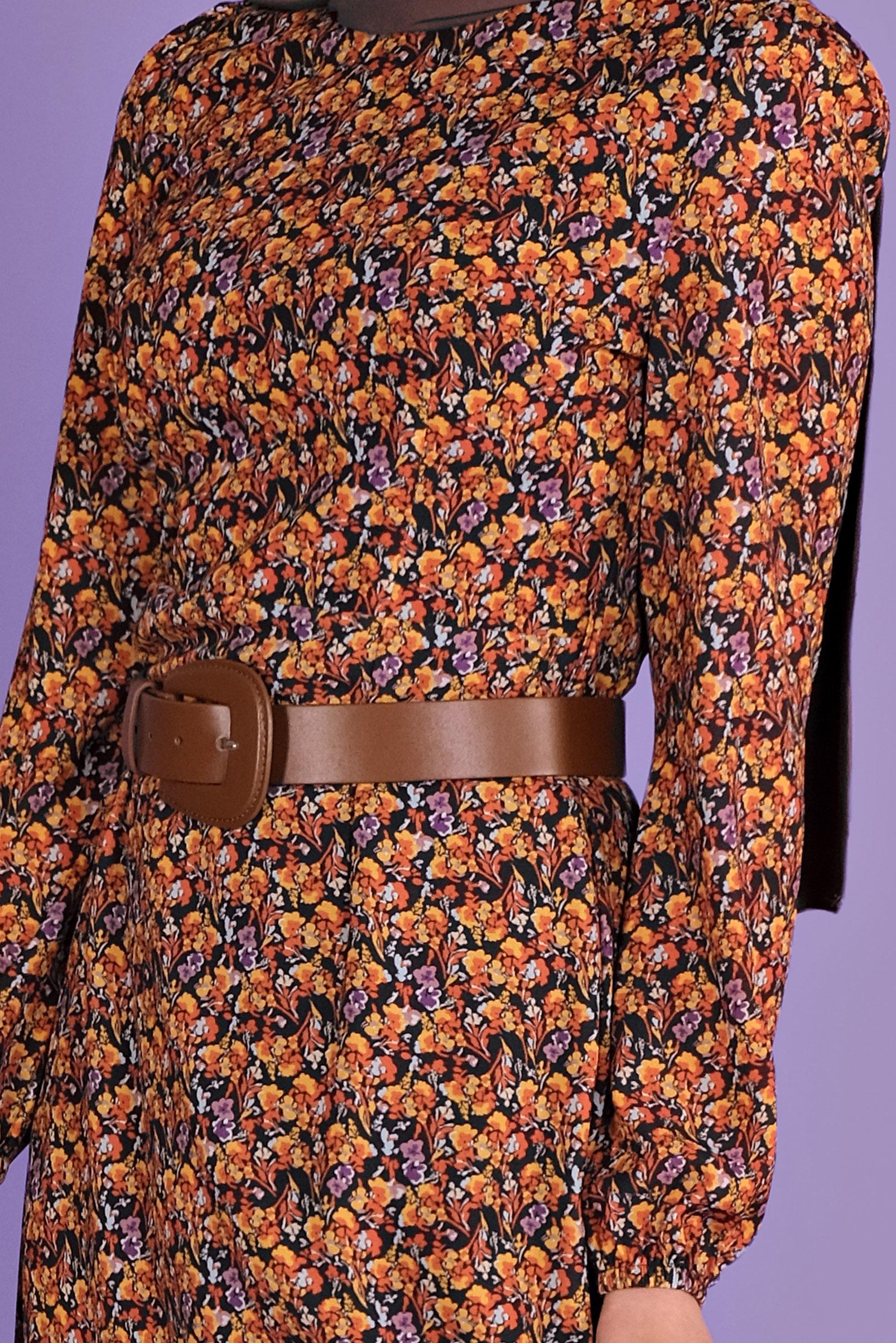 Tesettür giyim TURUNCU ÇİÇEKLİ ELBİSE 40813 