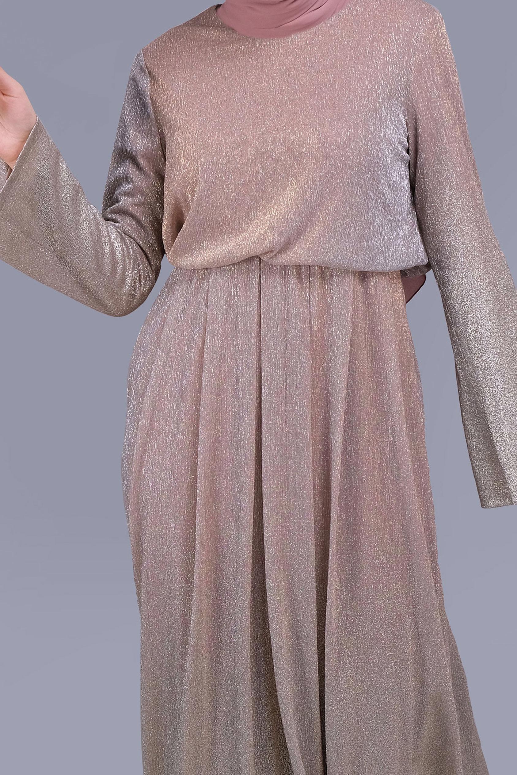 Tesettür giyim PUDRA  FOİL BASKILI SİMLİ ELBİSE 40831