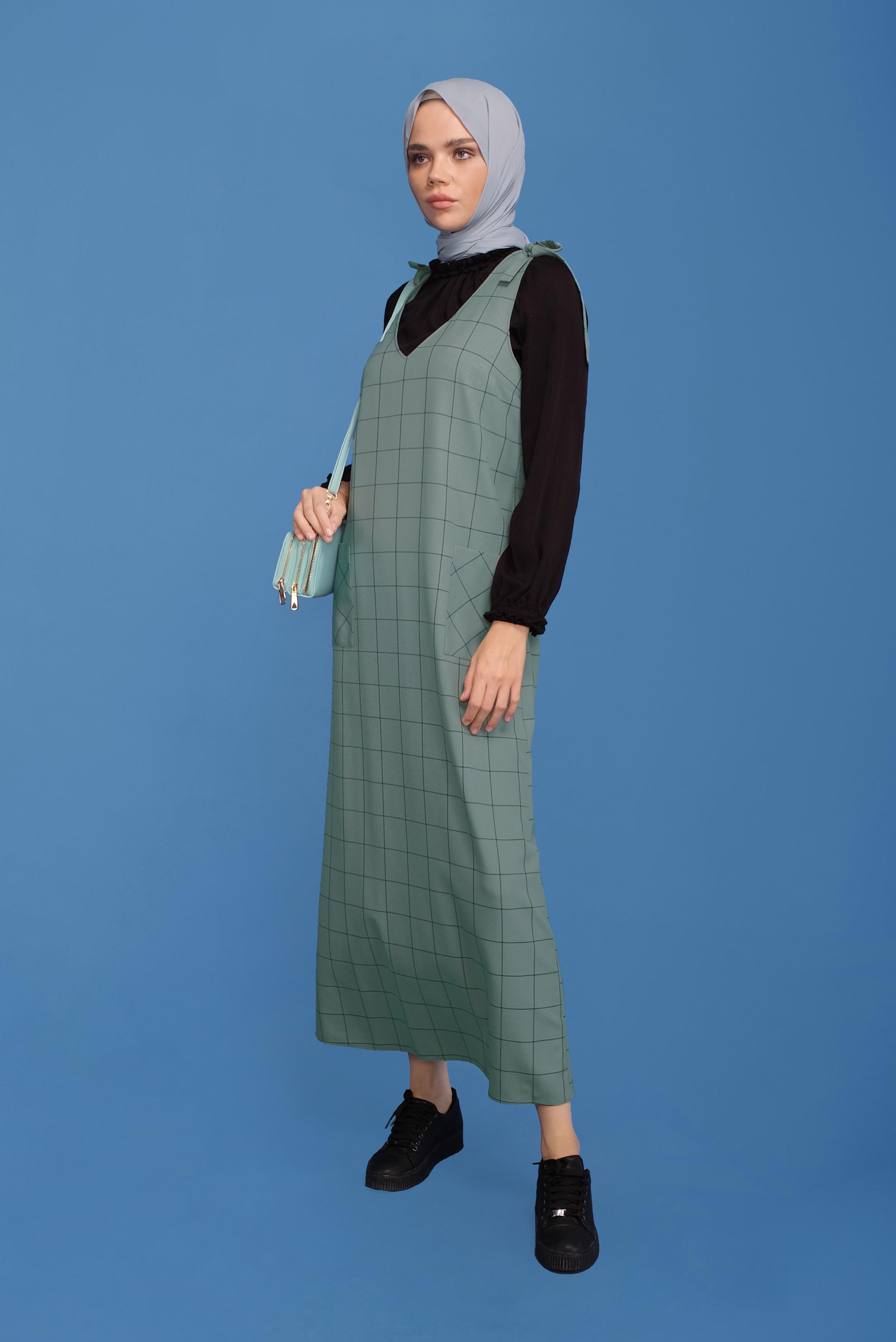 Tesettür giyim YEŞİL OMUZ DETAYLI CEPLİ JİLE 40832