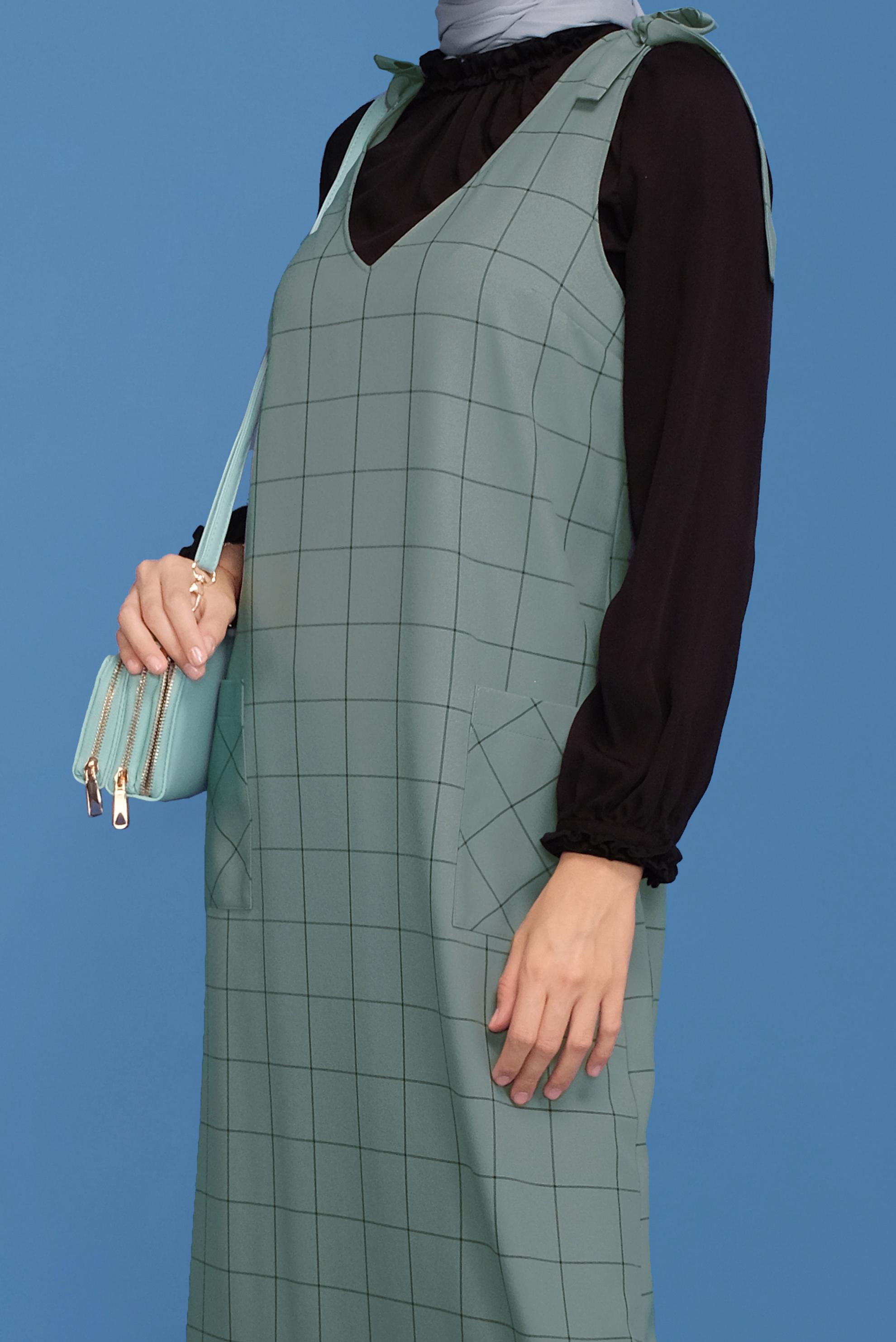 Tesettür giyim YEŞİL OMUZ DETAYLI CEPLİ JİLE 40832