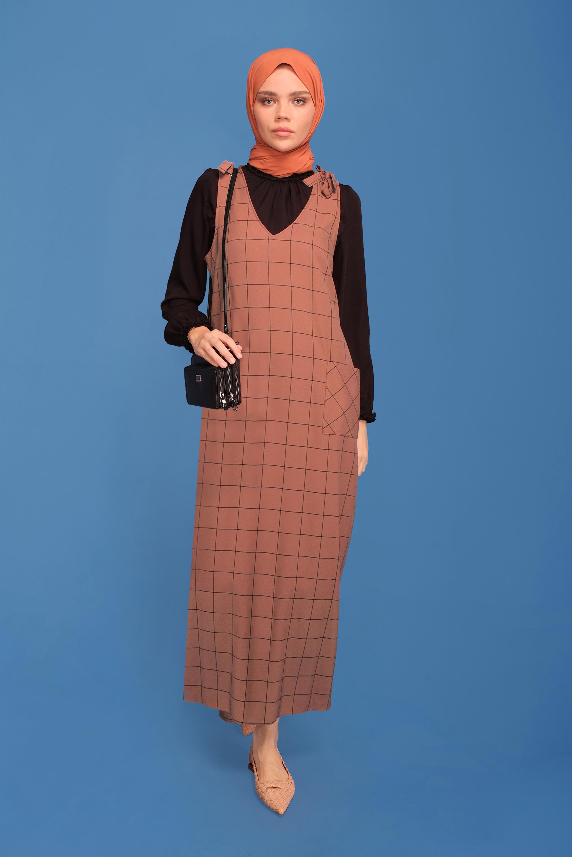 Tesettür giyim KAHVE OMUZ DETAYLI CEPLİ JİLE 40832