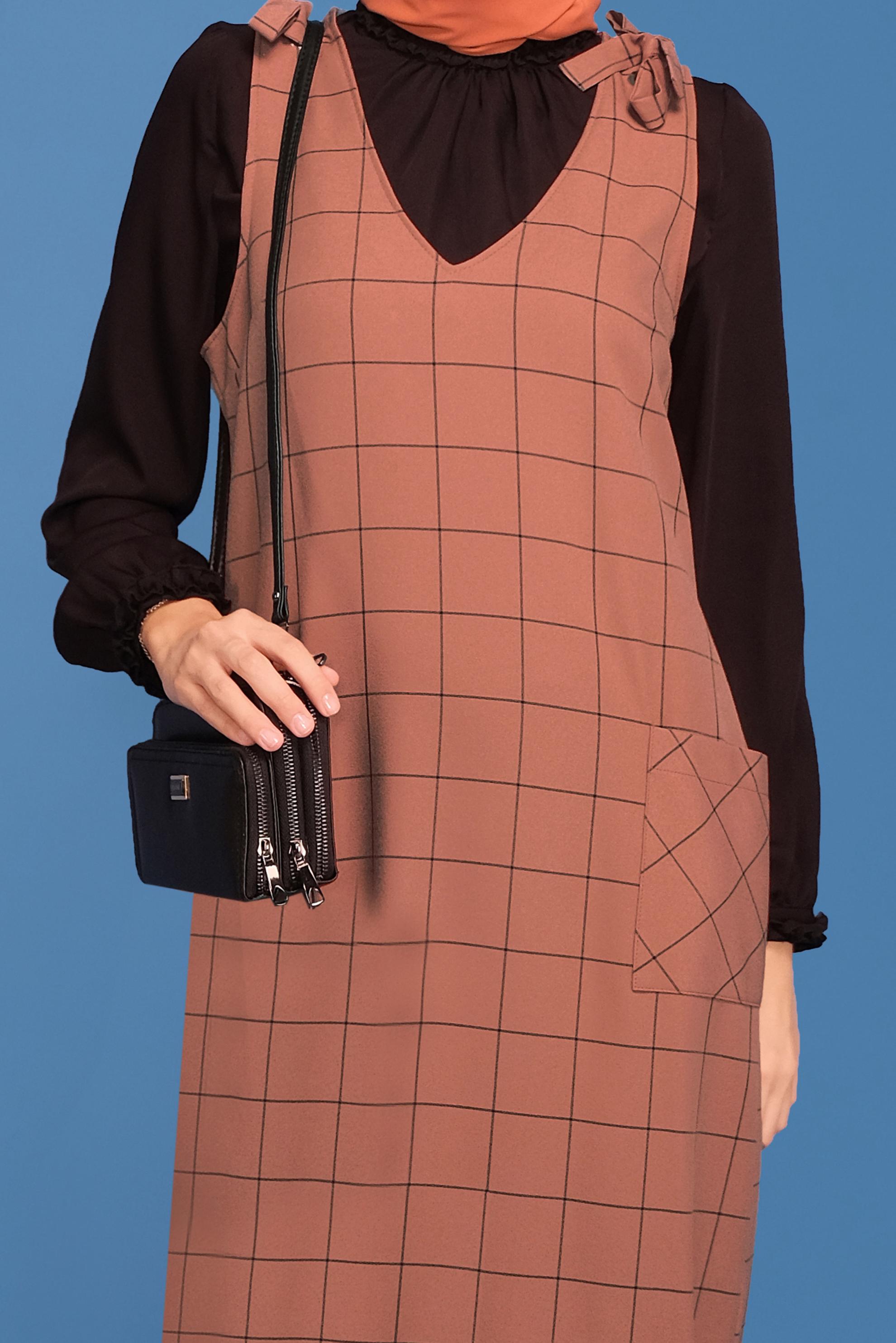 Tesettür giyim KAHVE OMUZ DETAYLI CEPLİ JİLE 40832