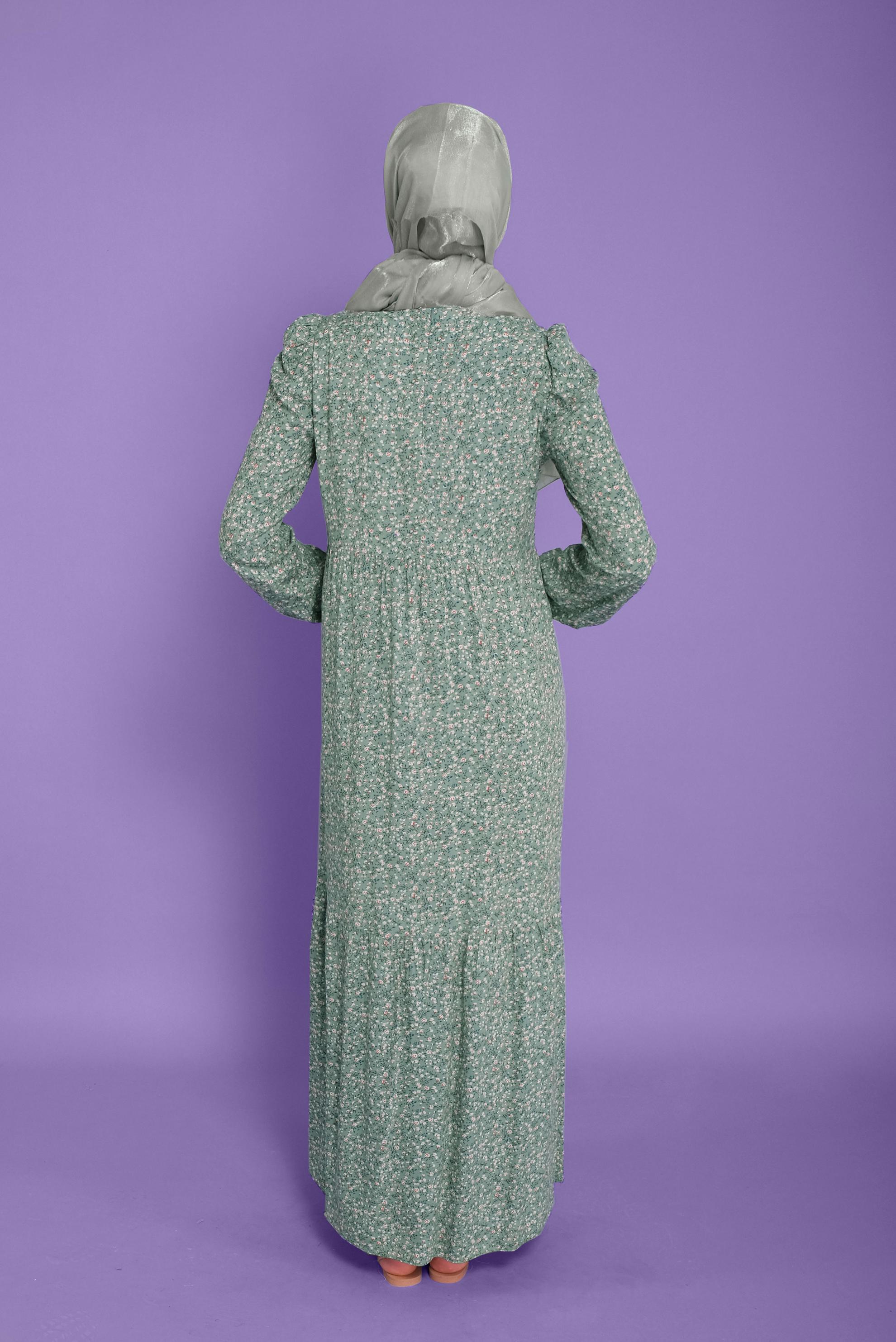 Tesettür giyim MAVİ ÇİÇEK DESENLİ ELBİSE 40837 