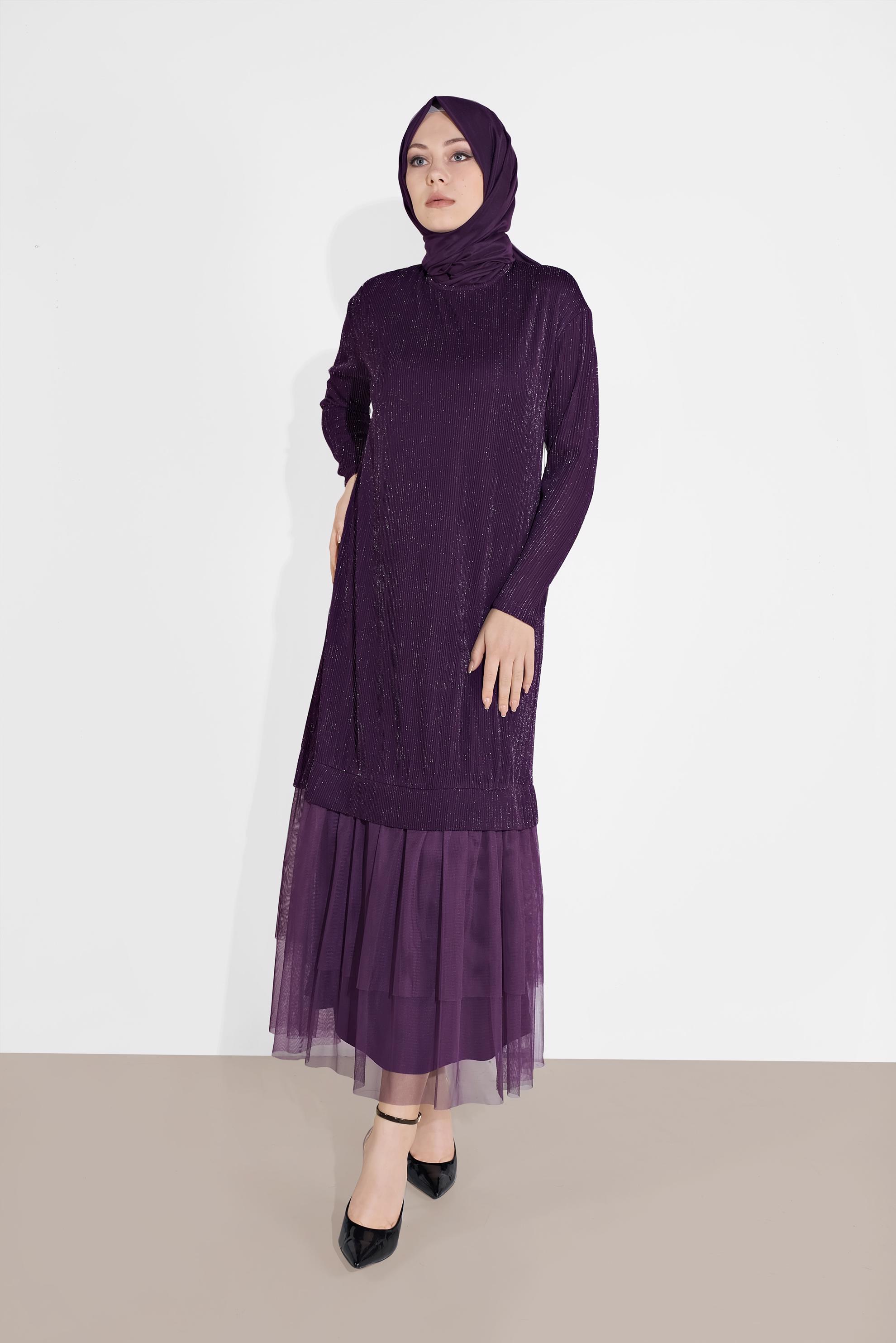 Tesettür giyim MOR 4443 SİMAY ELBİSE 38/46 TEK40