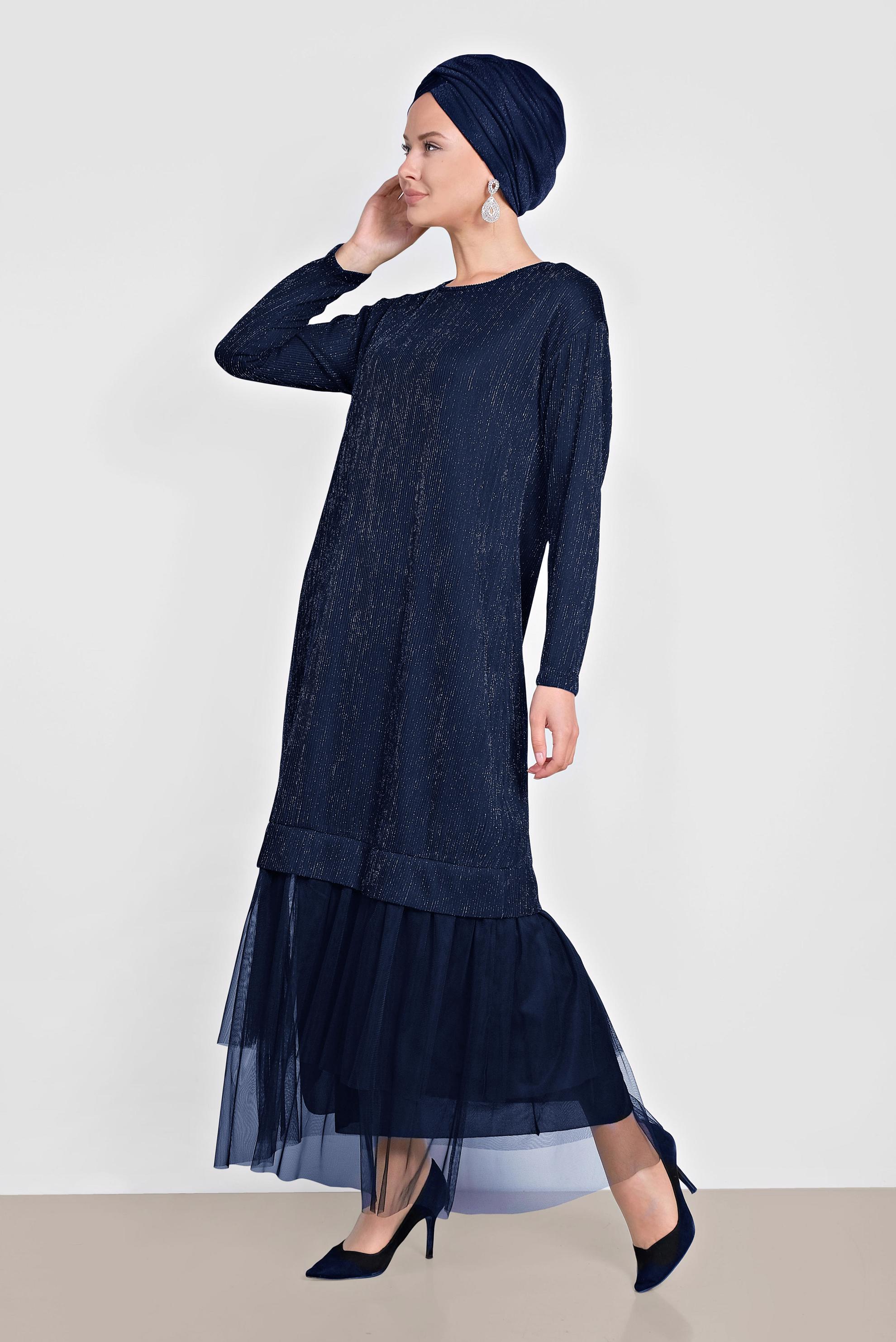 Tesettür giyim LACİVERT 4443 SİMAY ELBİSE 38/46 TEK40