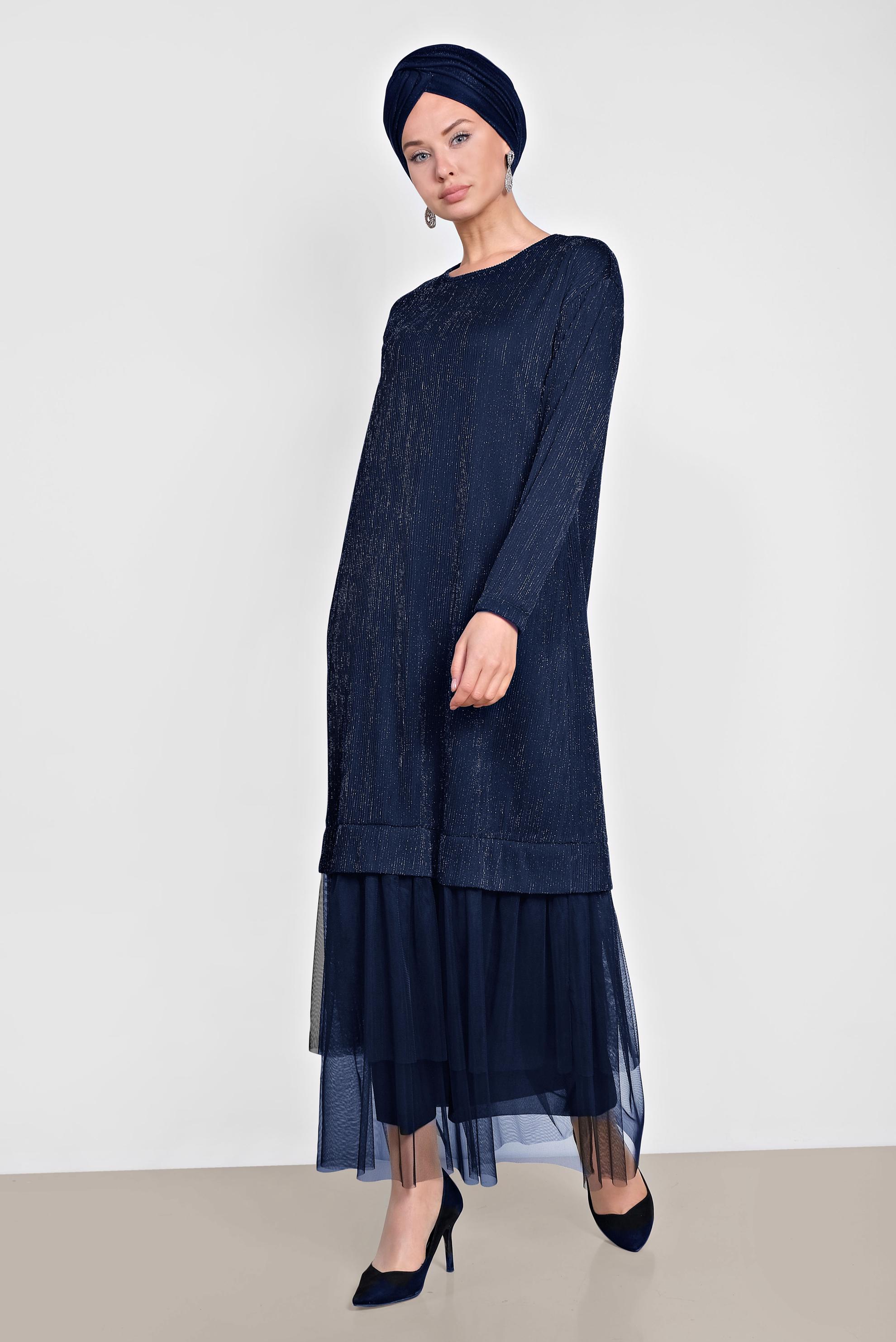 Tesettür giyim LACİVERT 4443 SİMAY ELBİSE 38/46 TEK40