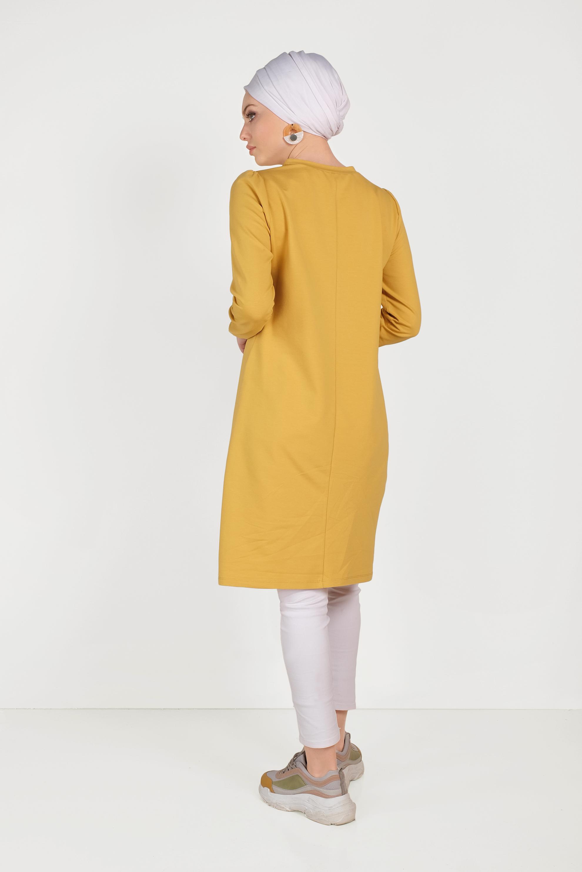 Tesettür giyim SARI YANDAN BAĞCIK DETAYLI EŞOFMAN TUNİK 40483