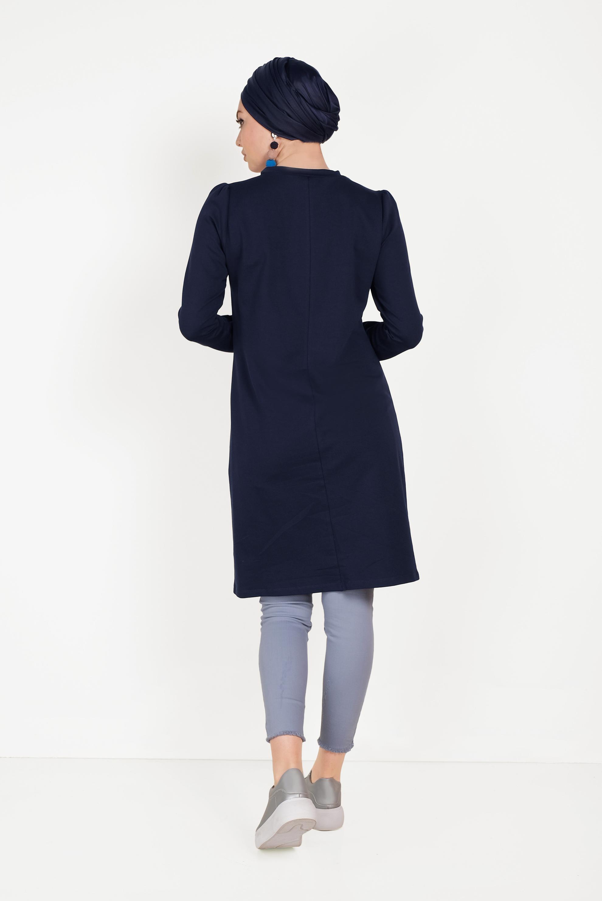 Tesettür giyim LACİVERT YANDAN BAĞCIK DETAYLI EŞOFMAN TUNİK 40483