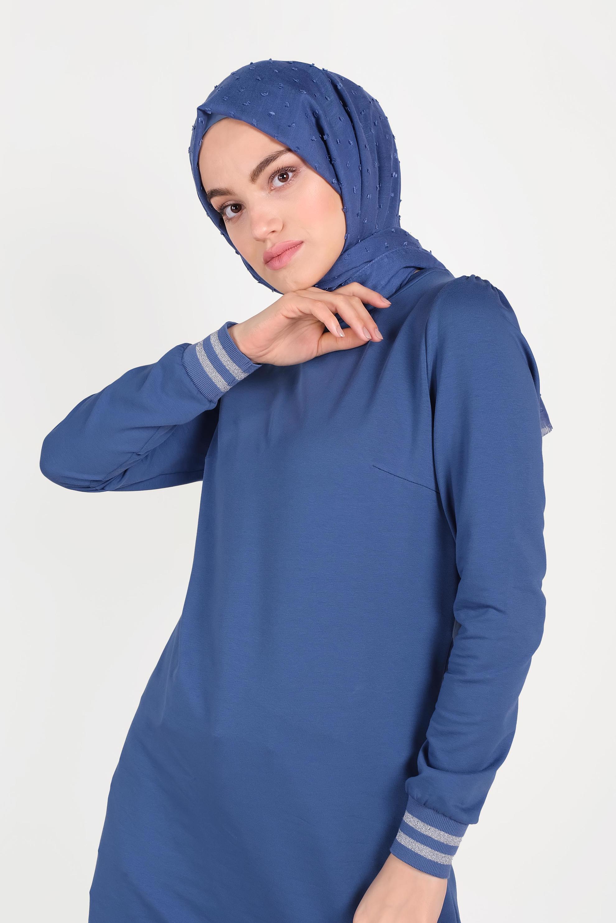 Tesettür giyim LACİVERT YANDAN BAĞCIK DETAYLI EŞOFMAN TUNİK 40483