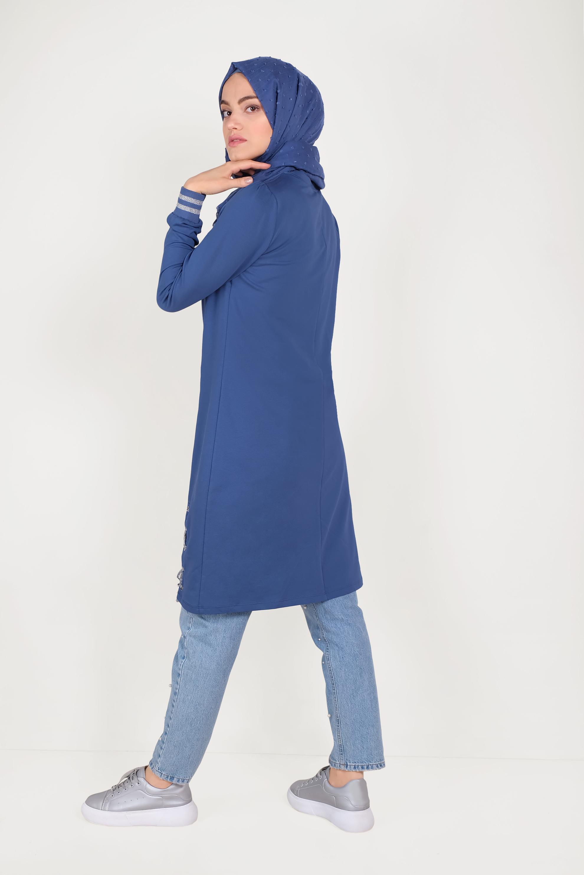 Tesettür giyim LACİVERT YANDAN BAĞCIK DETAYLI EŞOFMAN TUNİK 40483