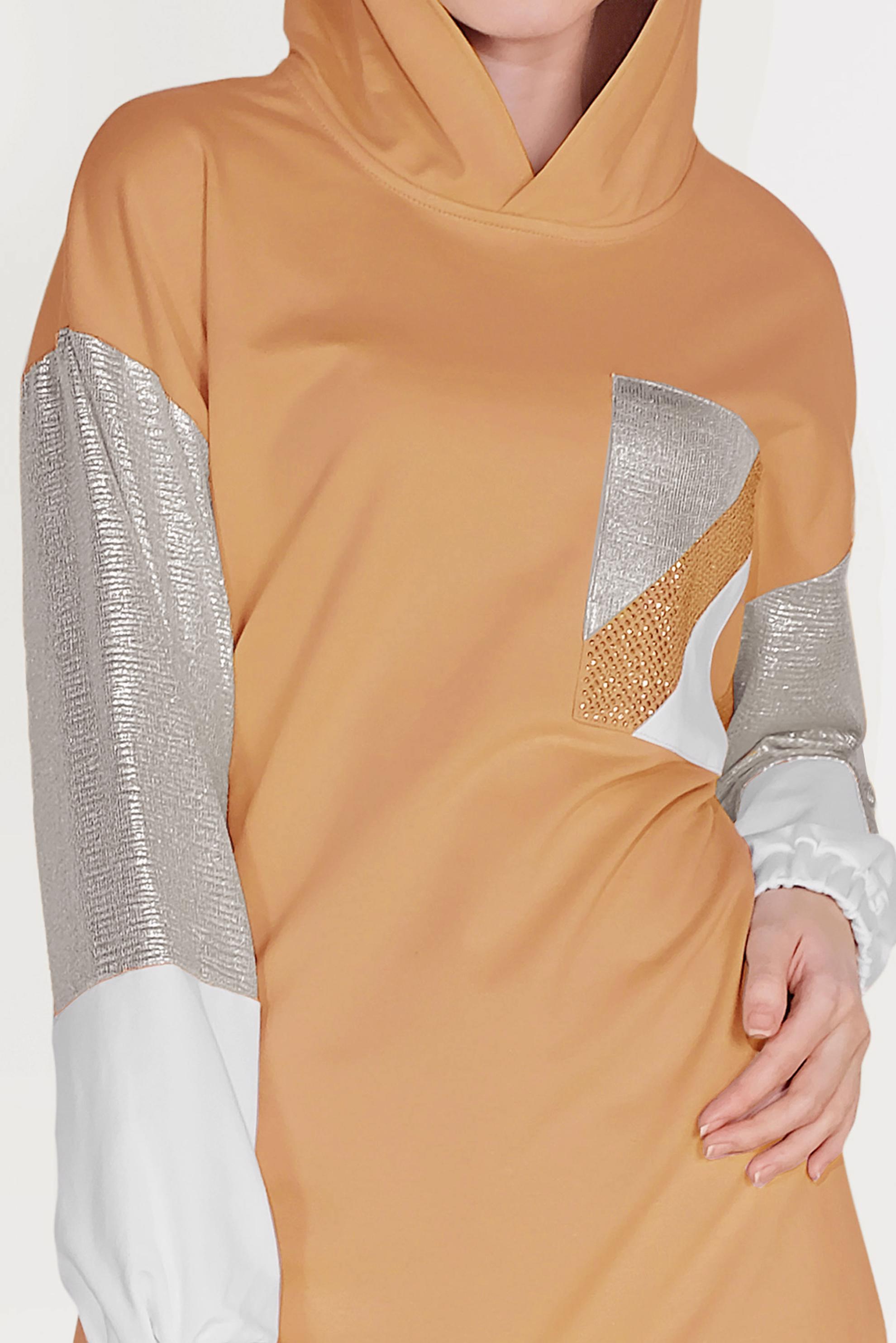 Tesettür giyim KAHVE YANI ÇITÇITLI KAPÜŞONLU EŞOFMAN TUNİK 40608 