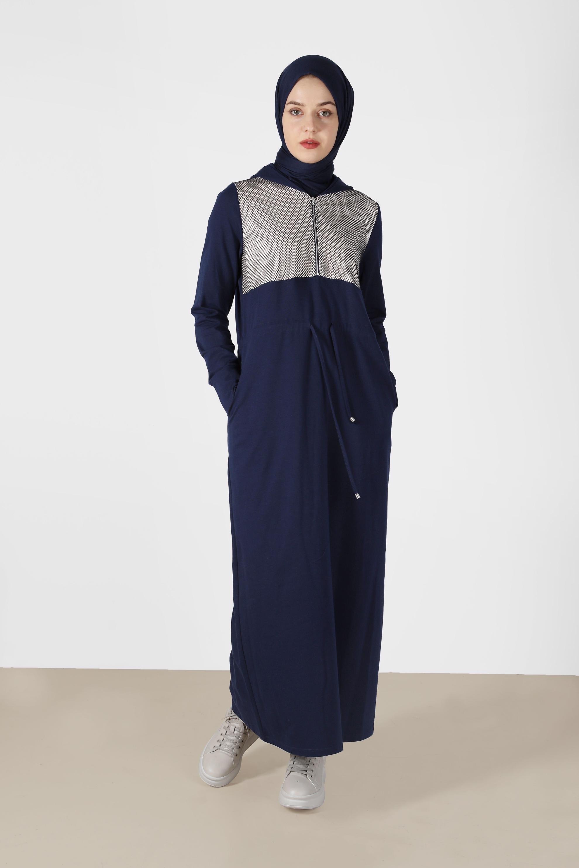 Hijab clothing NAVY BLUE MESH TRACKSUIT DRESS 40654 