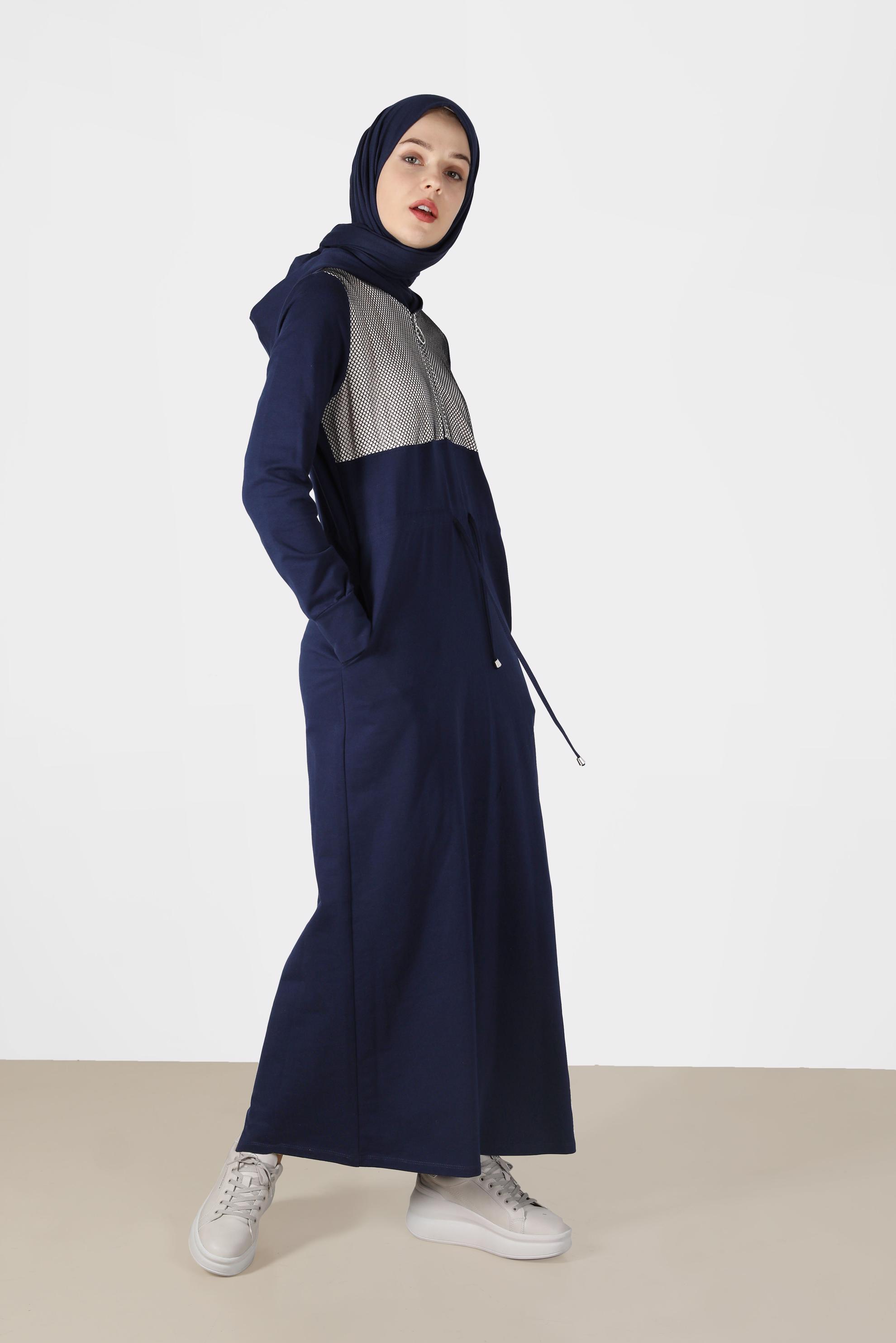 Hijab clothing NAVY BLUE MESH TRACKSUIT DRESS 40654 